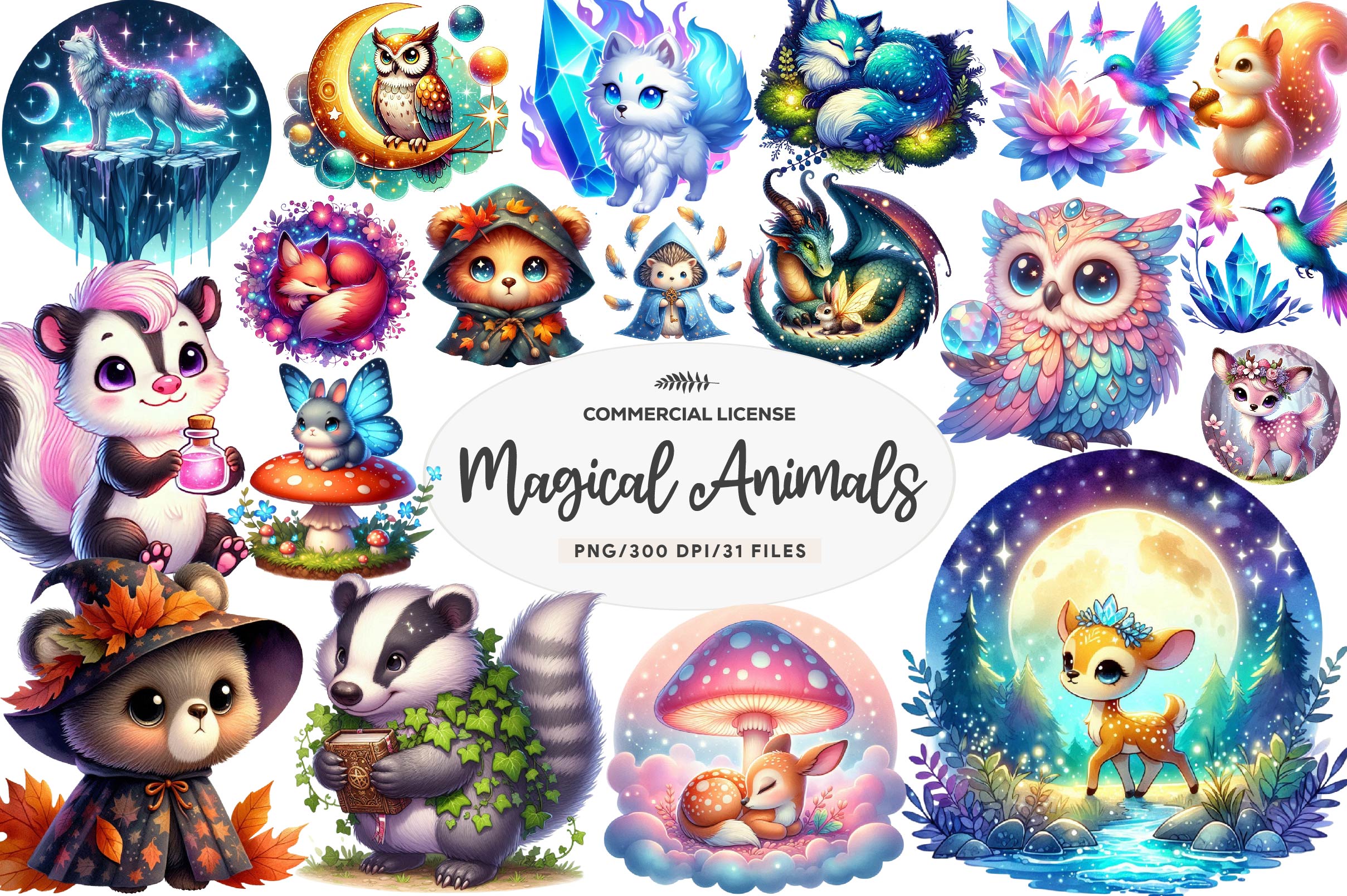 Magical Woodland Animals Creatures Clipart Bundle