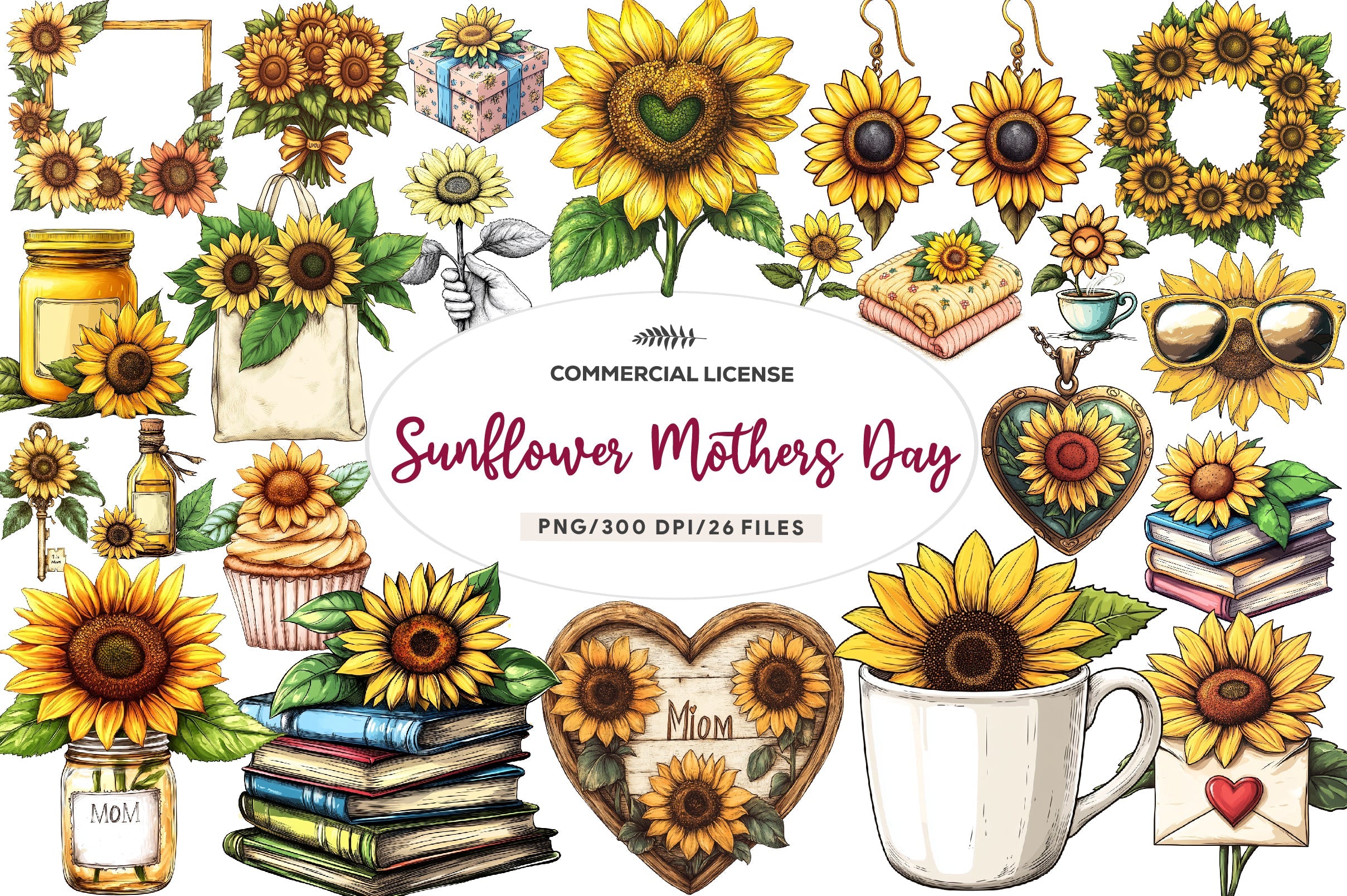 Sunflower Mothers Day Clipart Bundle 1
