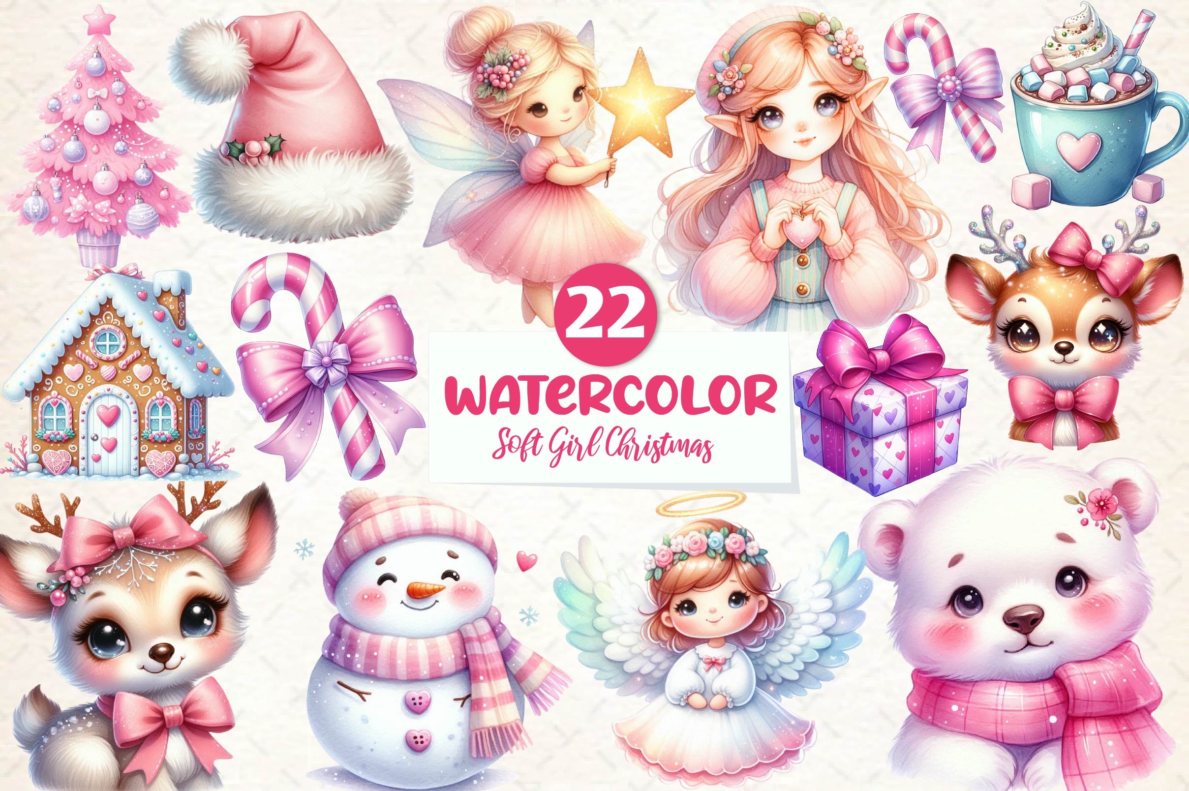 Soft Girl Christmas Clipart Bundle