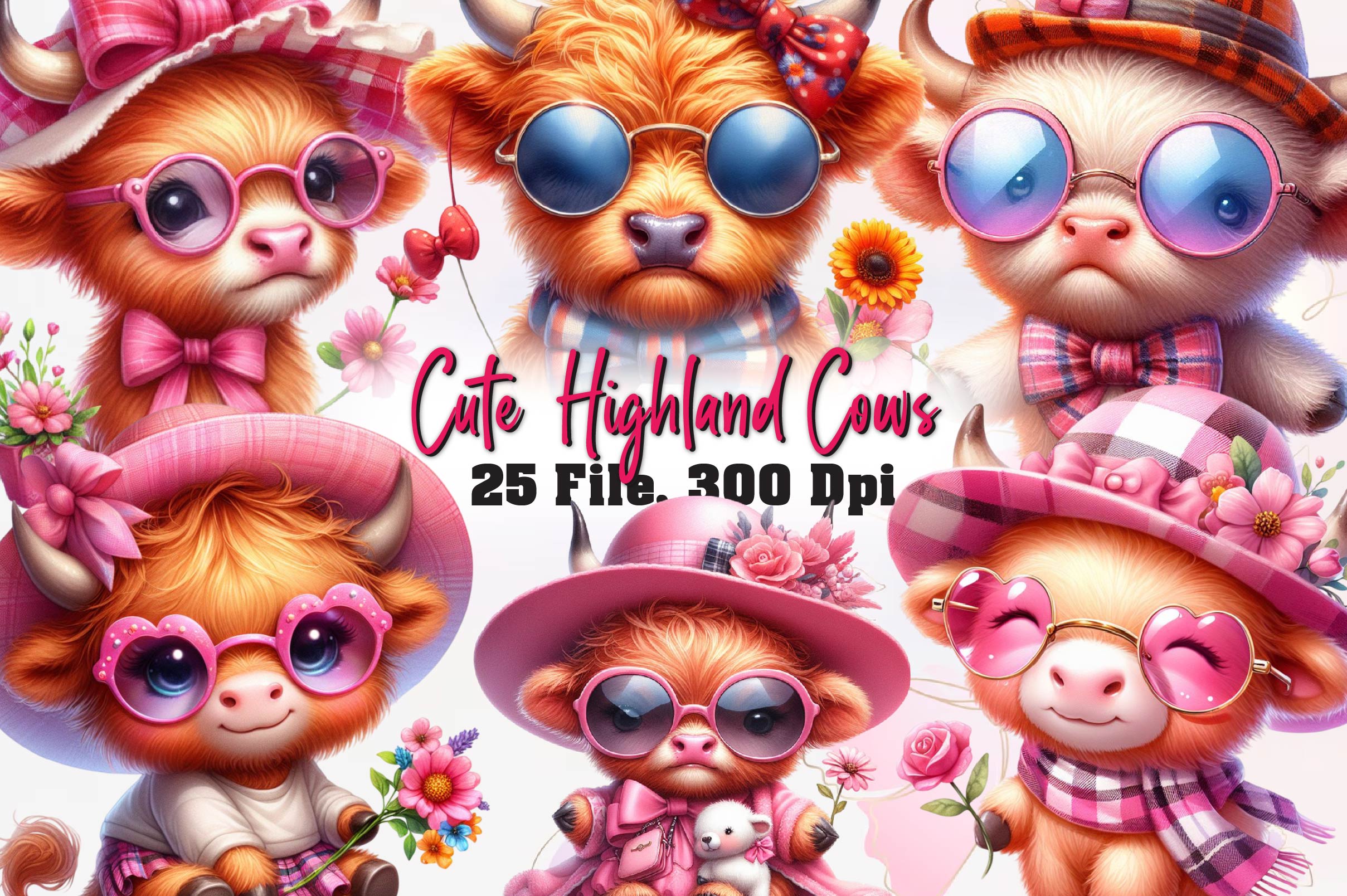 Cute Highland Cows Clipart Bundle