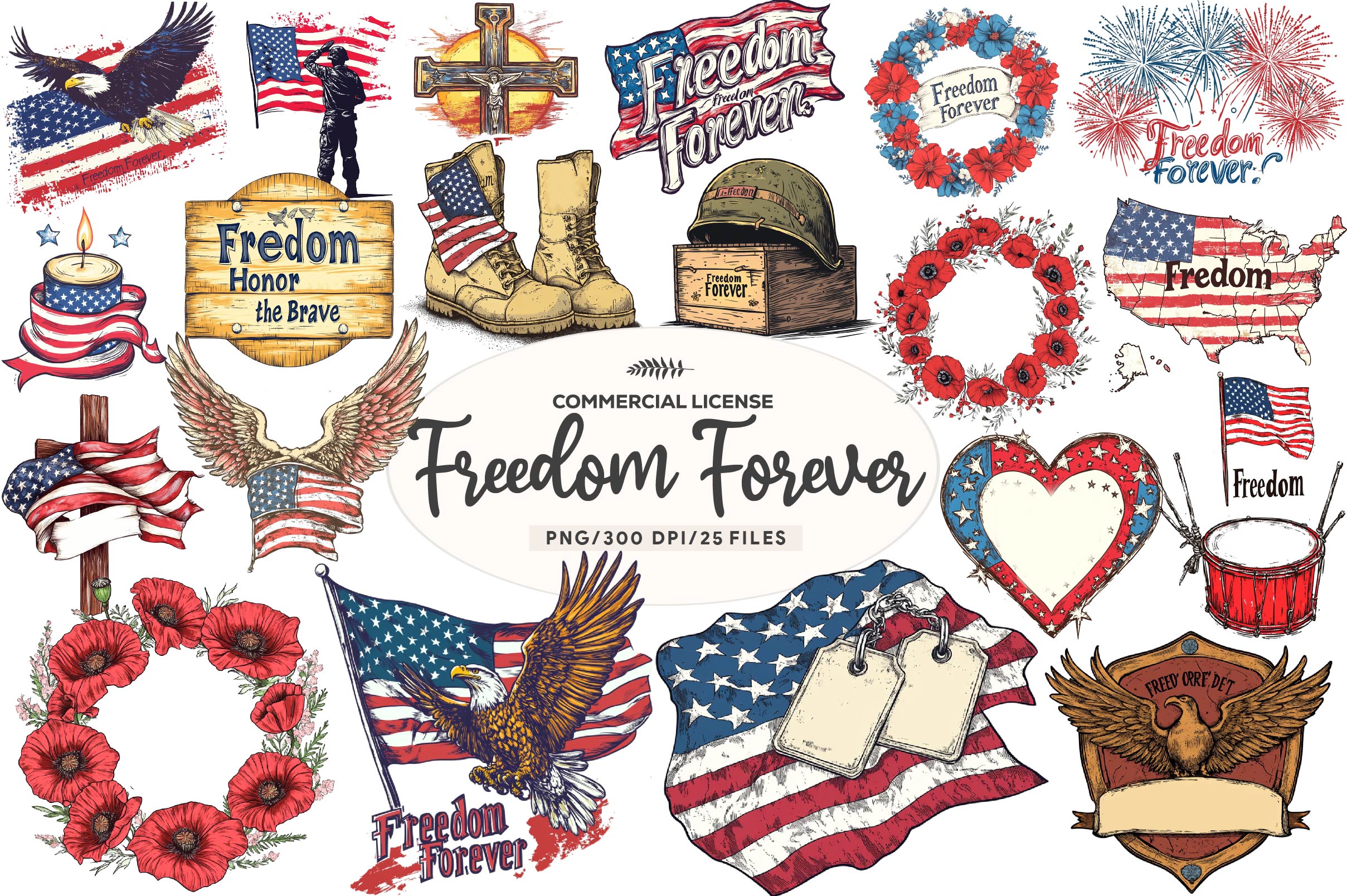 Freedom Forever Memorial Day Design Clipart Bundle