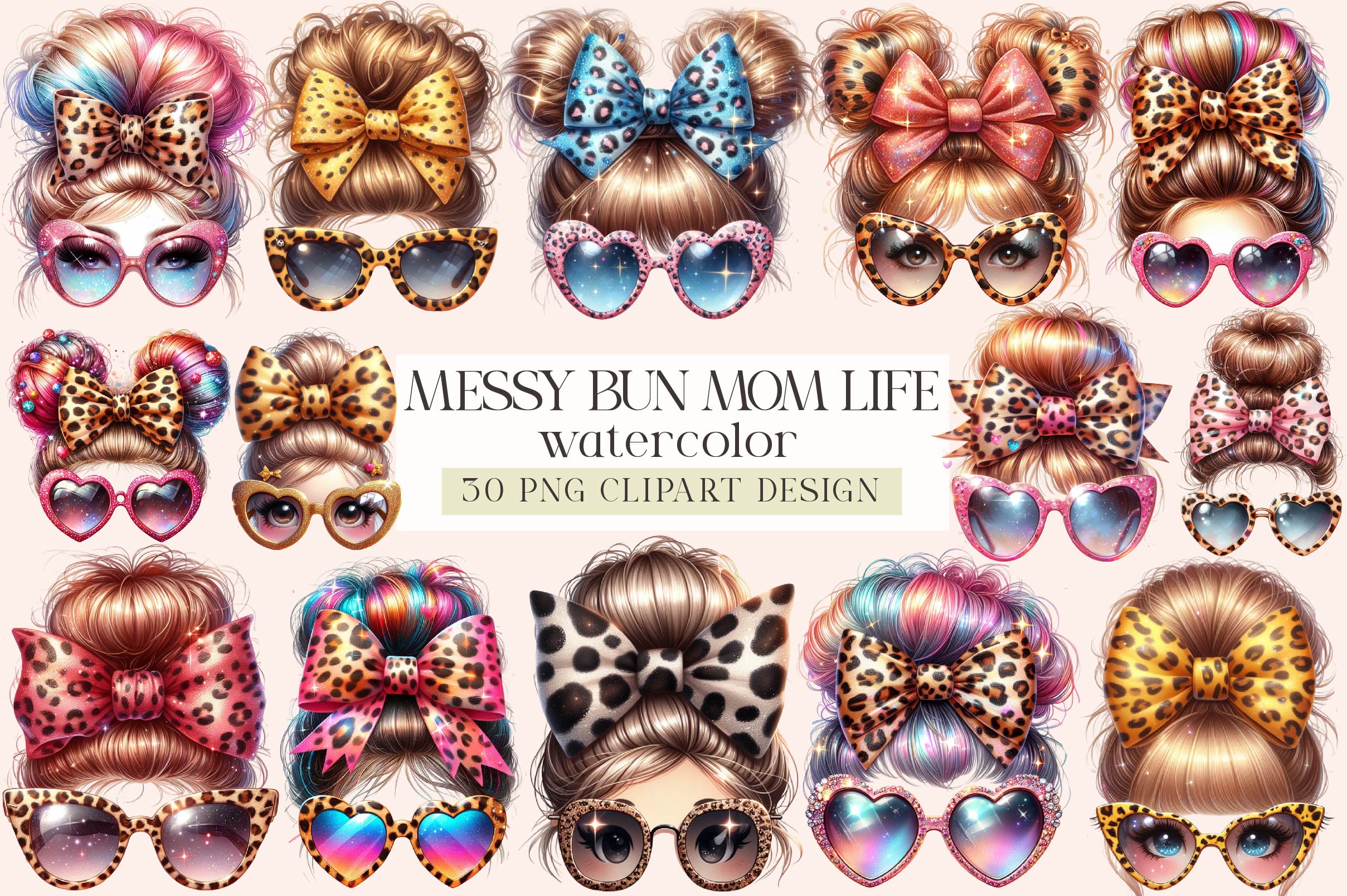 Messy Bun Mom Life Clipart Bundle