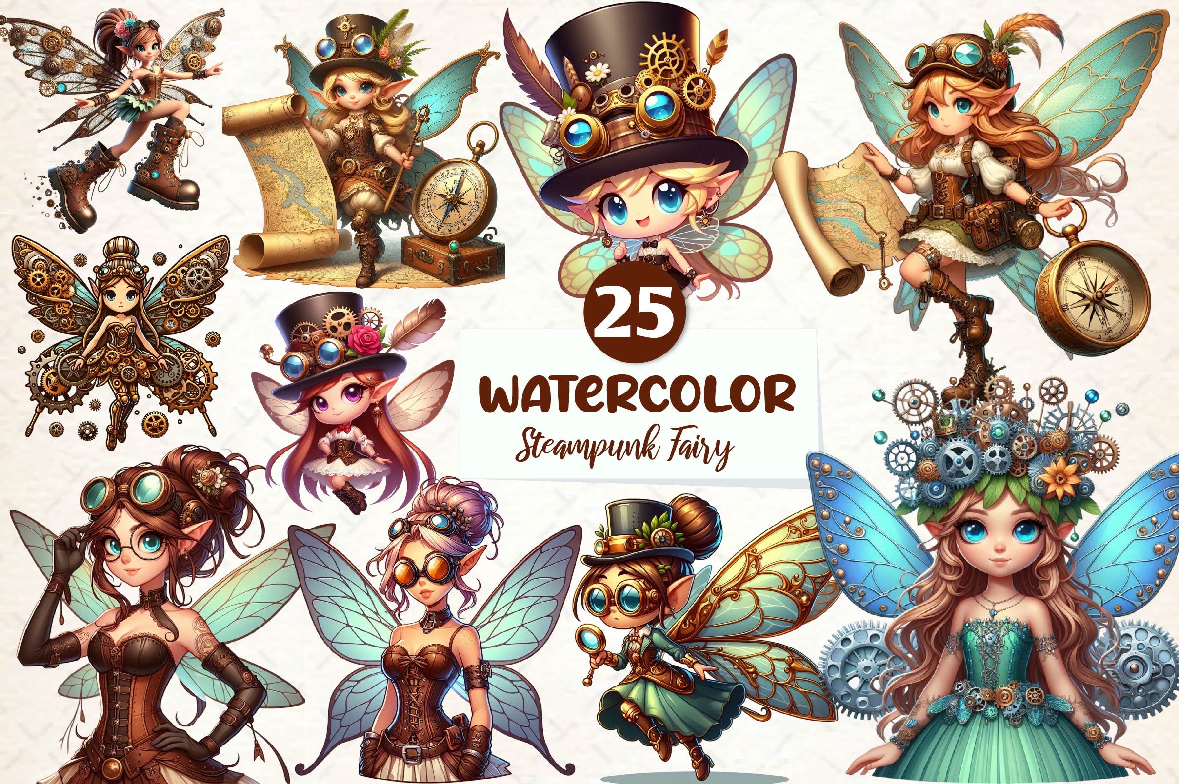 Steampunk Fairy Clipart Bundle