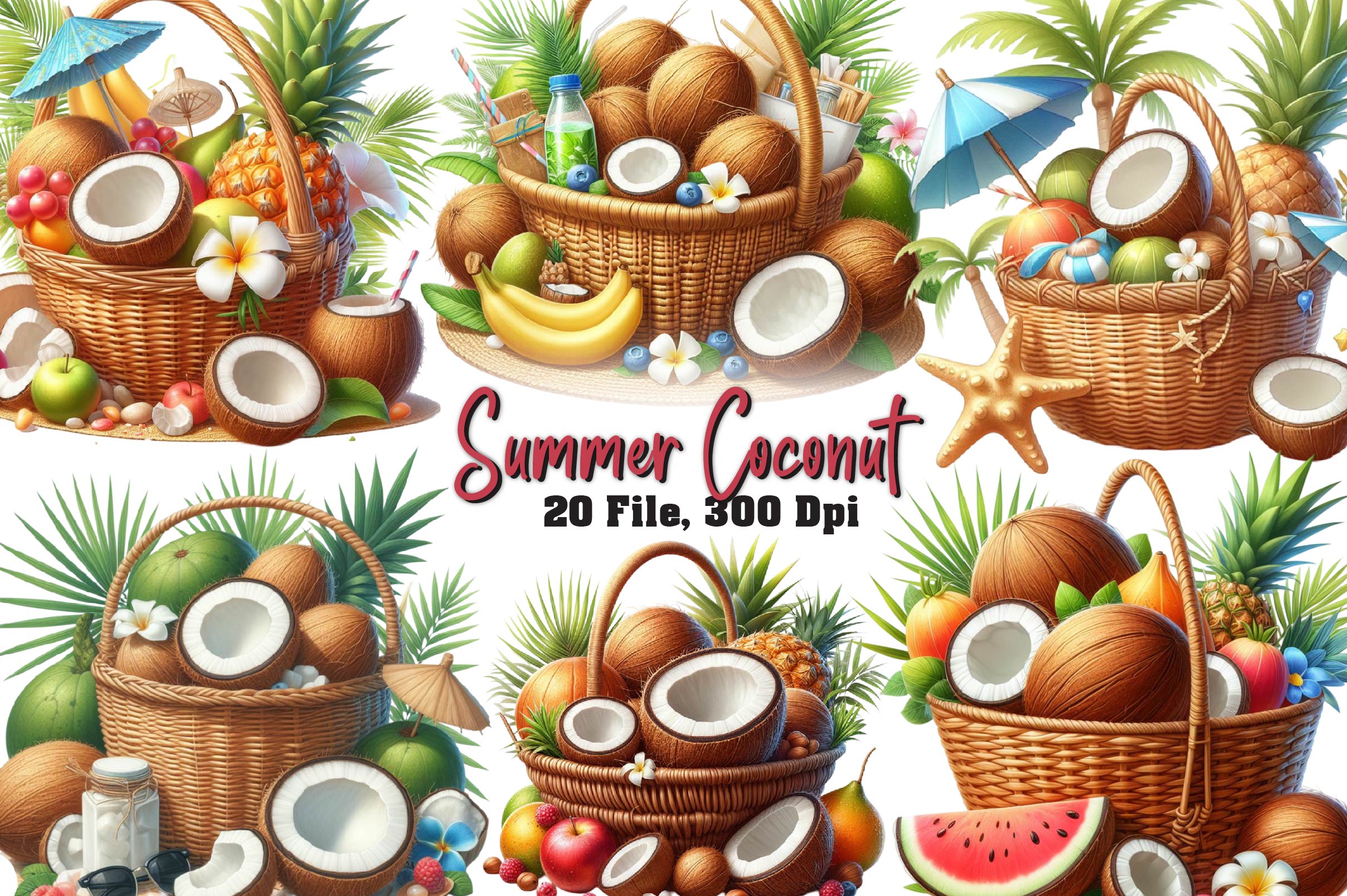 Summer Coconut Clipart Bundle