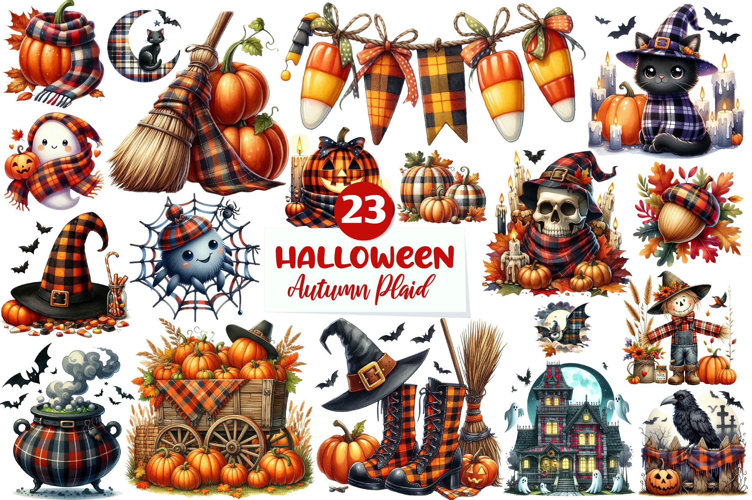 Halloween Autumn Plaid Clipart Bundle