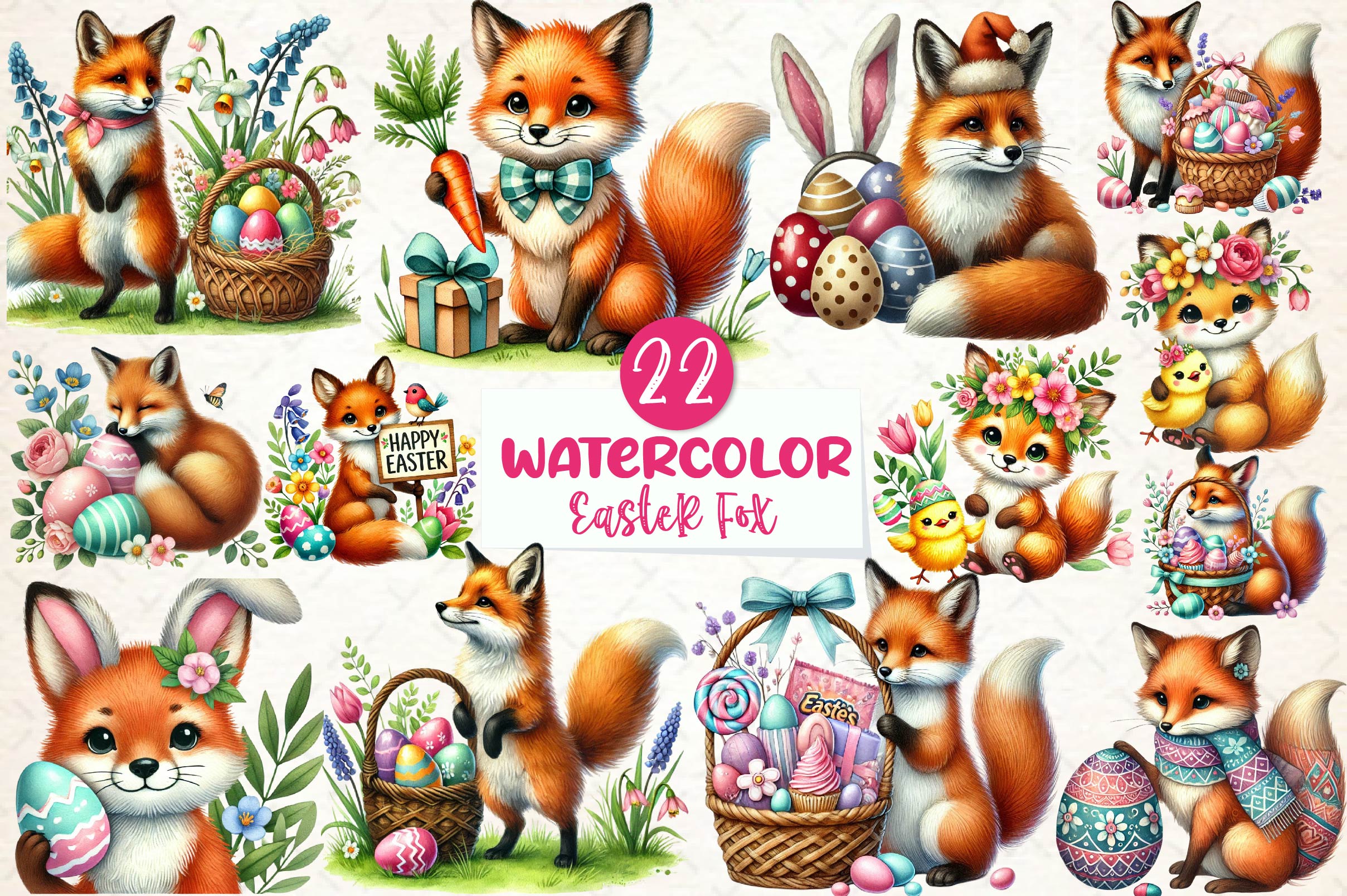 Easter Fox Clipart Bundle