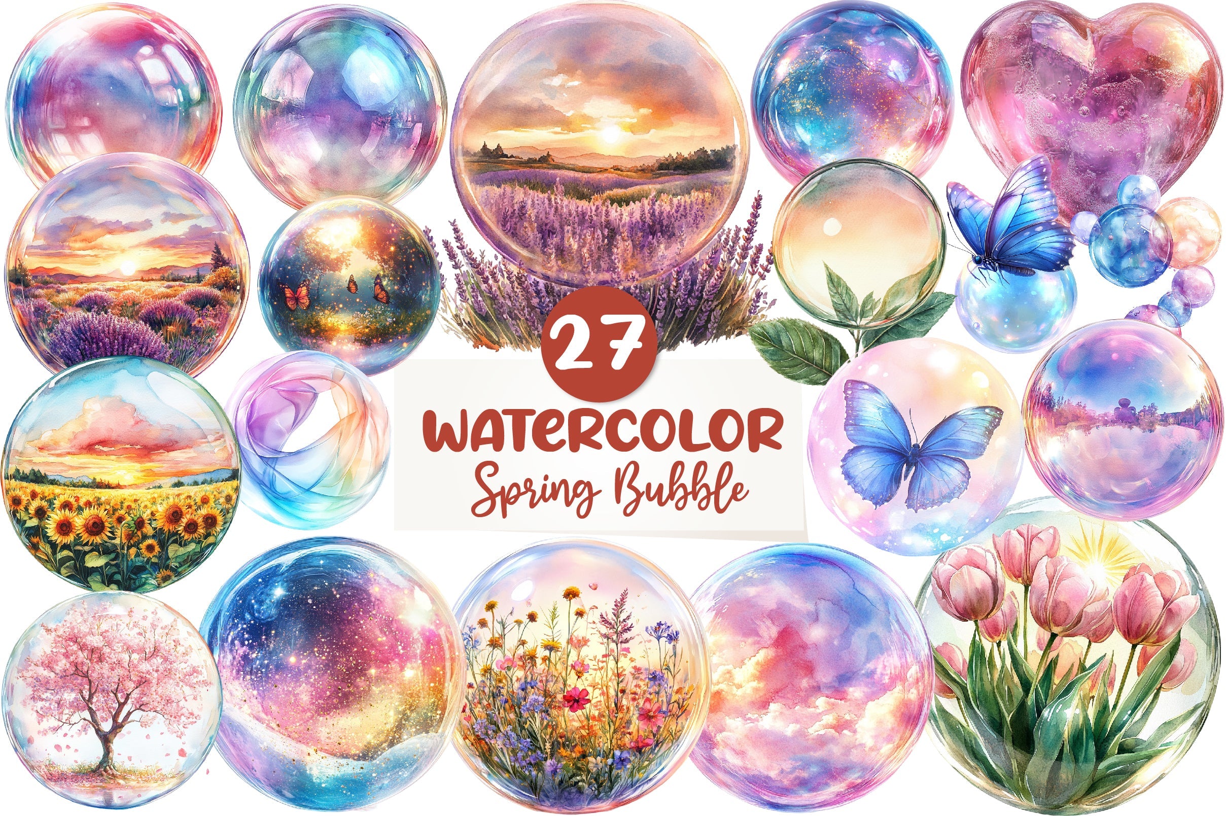 Spring Iridescent Bubble Clipart Bundle