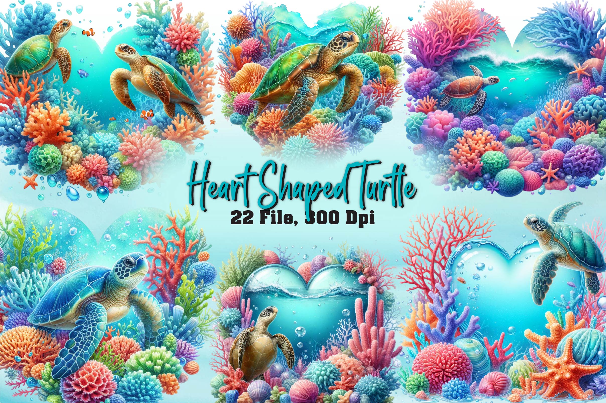 Heart Shaped Turtle Clipart Bundle