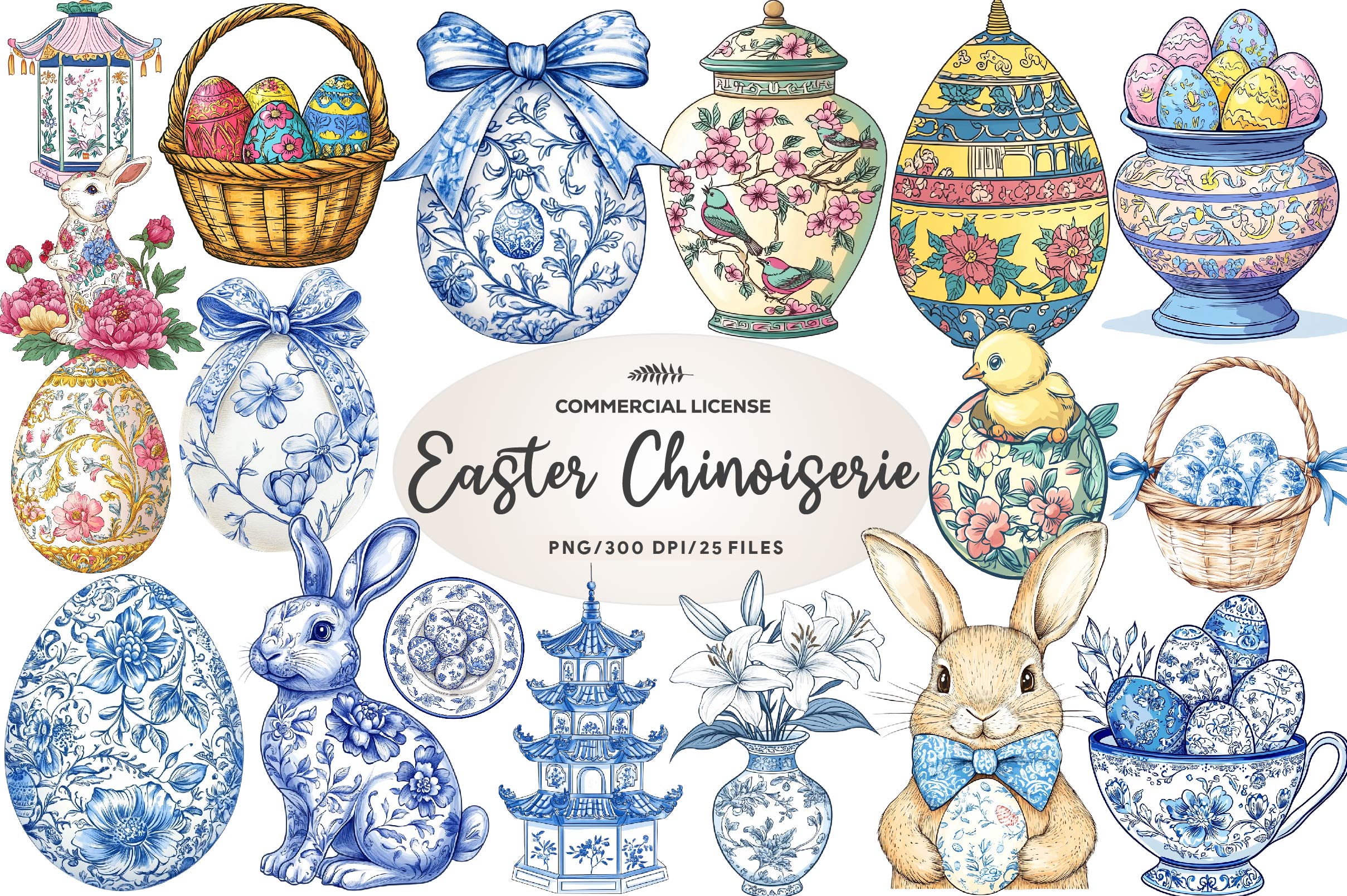 Easter Chinoiserie Clipart Bundle