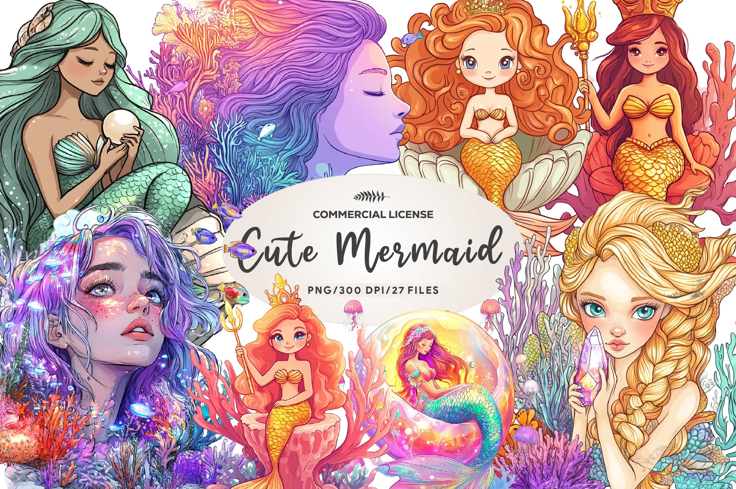 Cute Mermaid Clipart Bundle 2