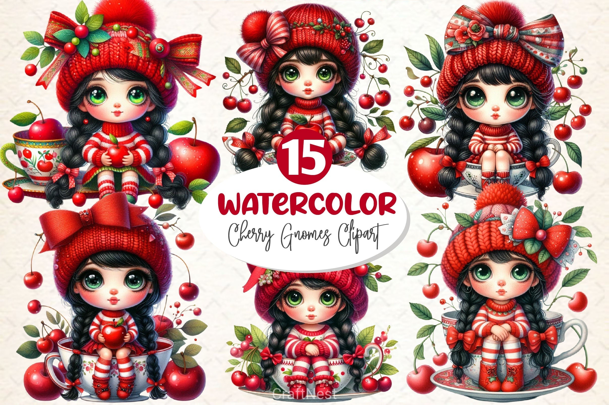 Cherry Gnomes Clipart Bundle