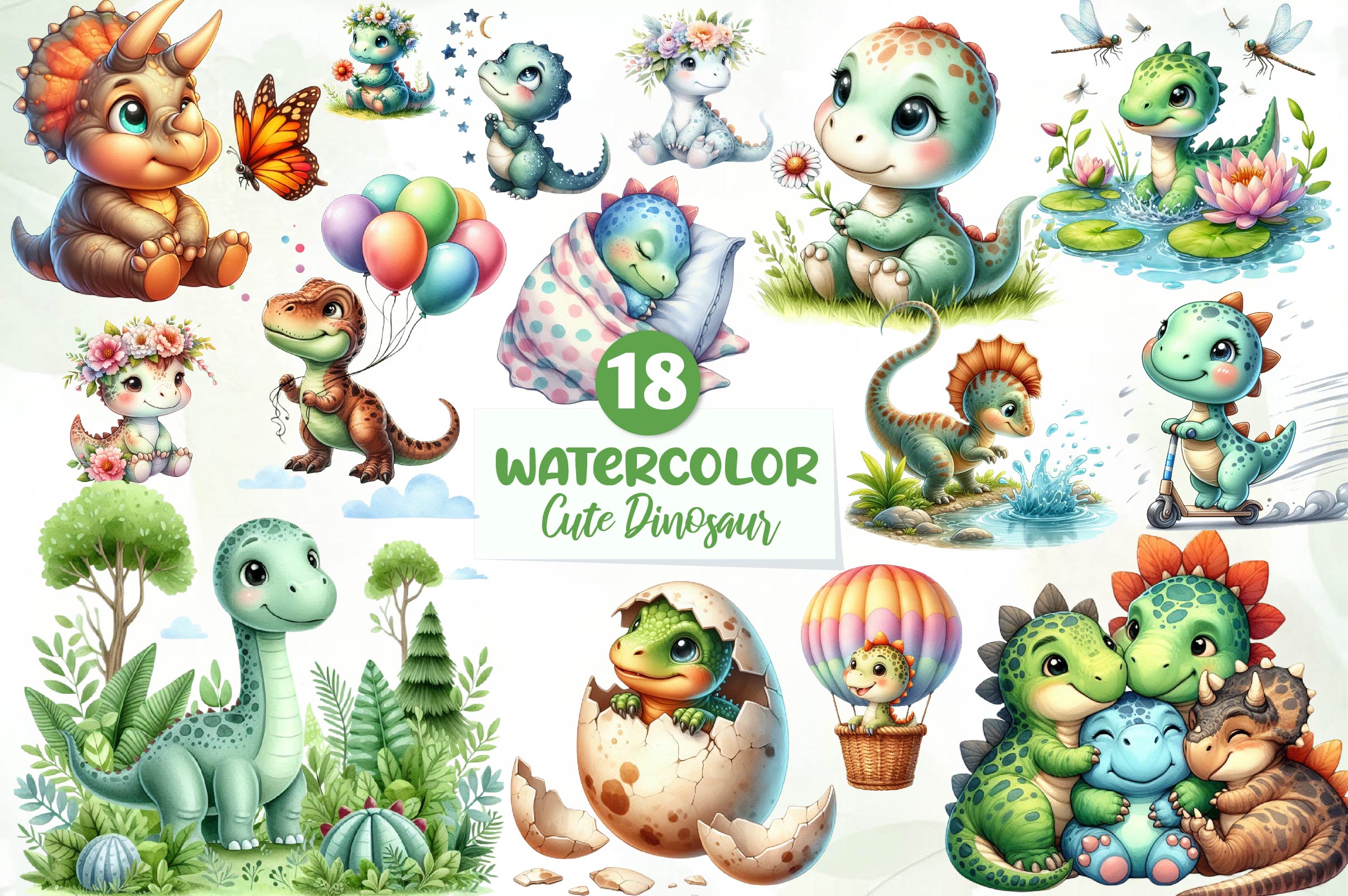 Cute Dinosaur Clipart Bundle