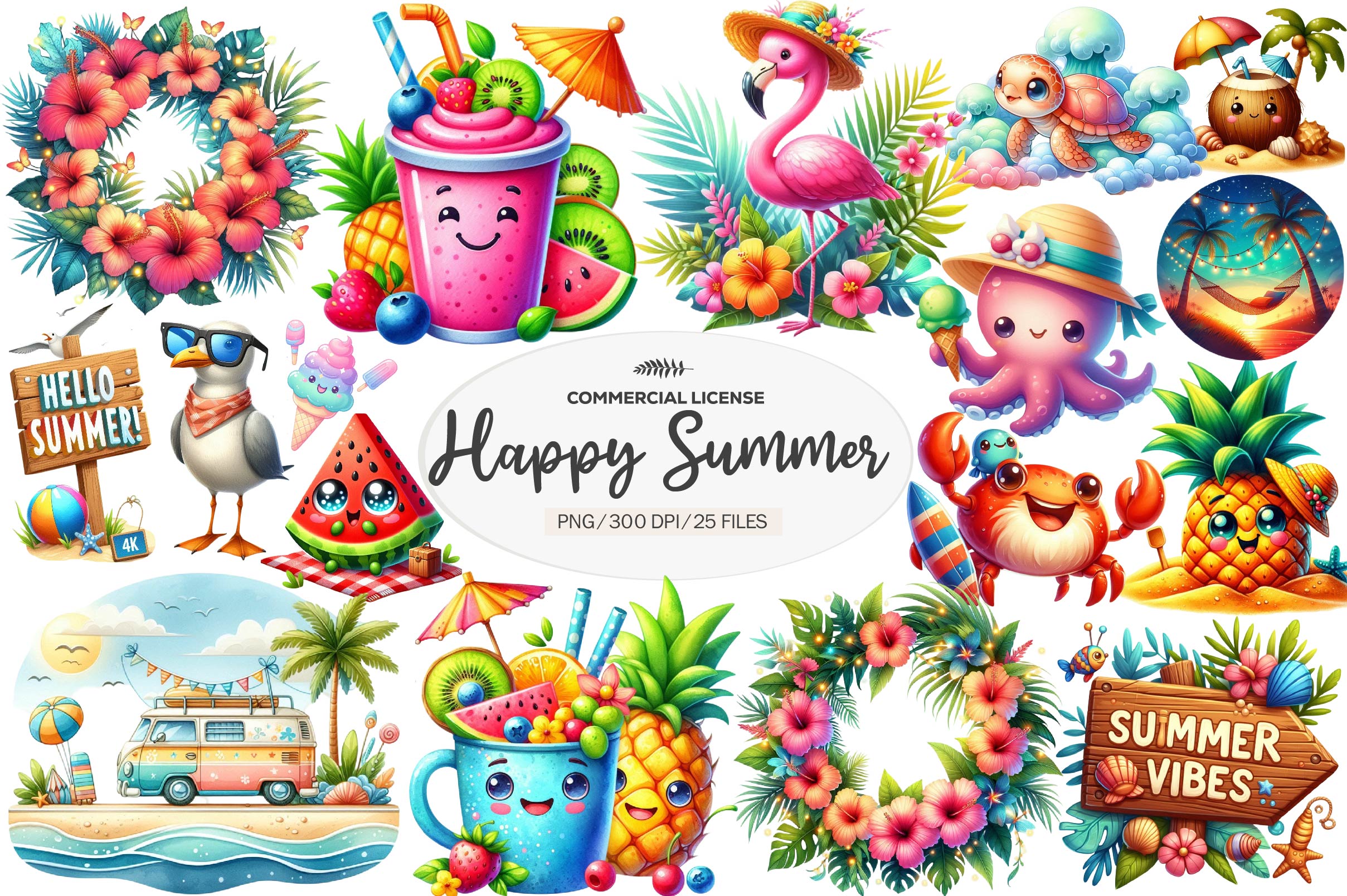 Happy Summer Clipart Bundle