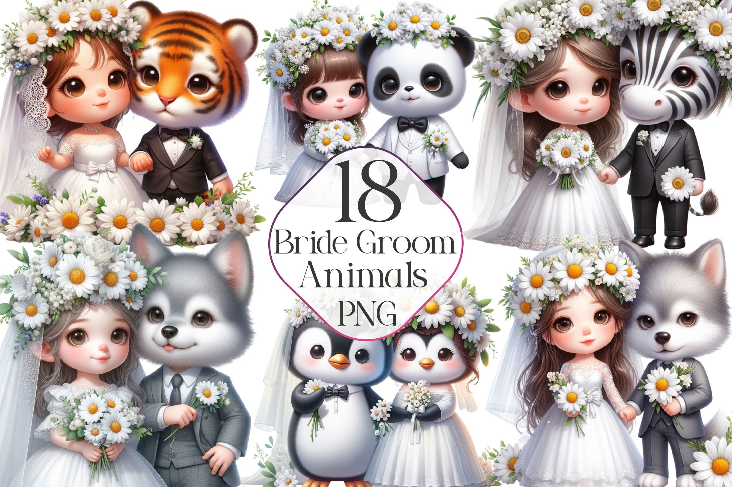 Cute Bride Groom Animals Clipart Bundle