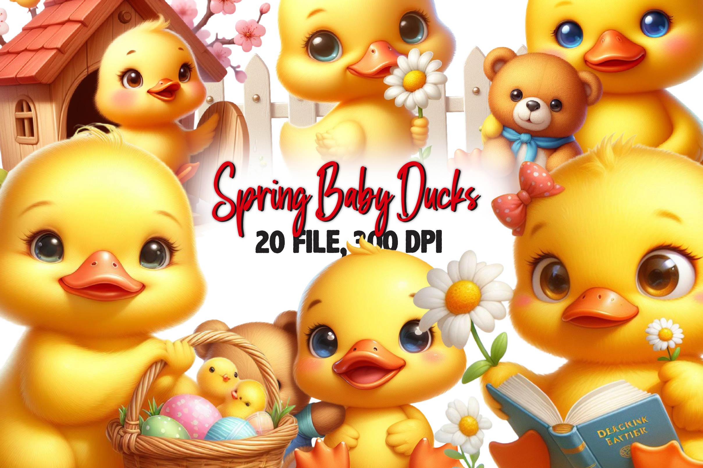 Spring Flowers Baby Ducks Clipart Bundle