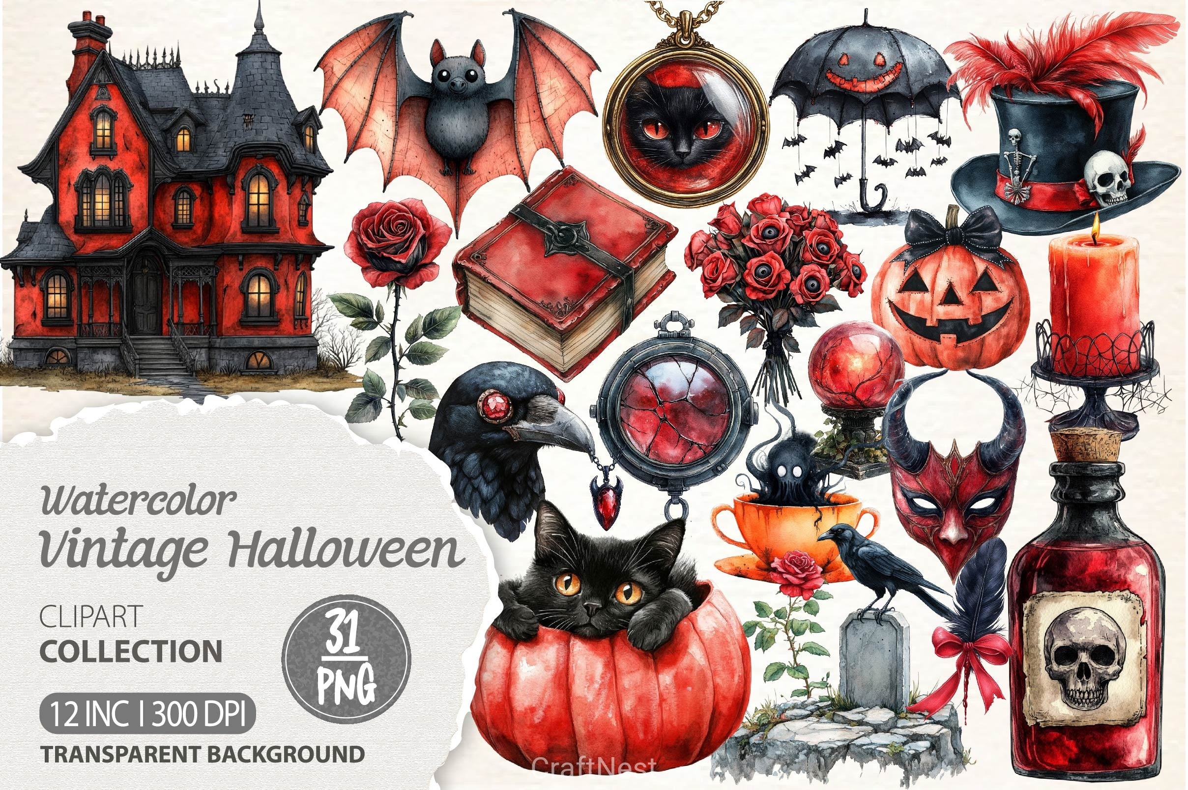 Vintage Halloween Clipart Bundle 6