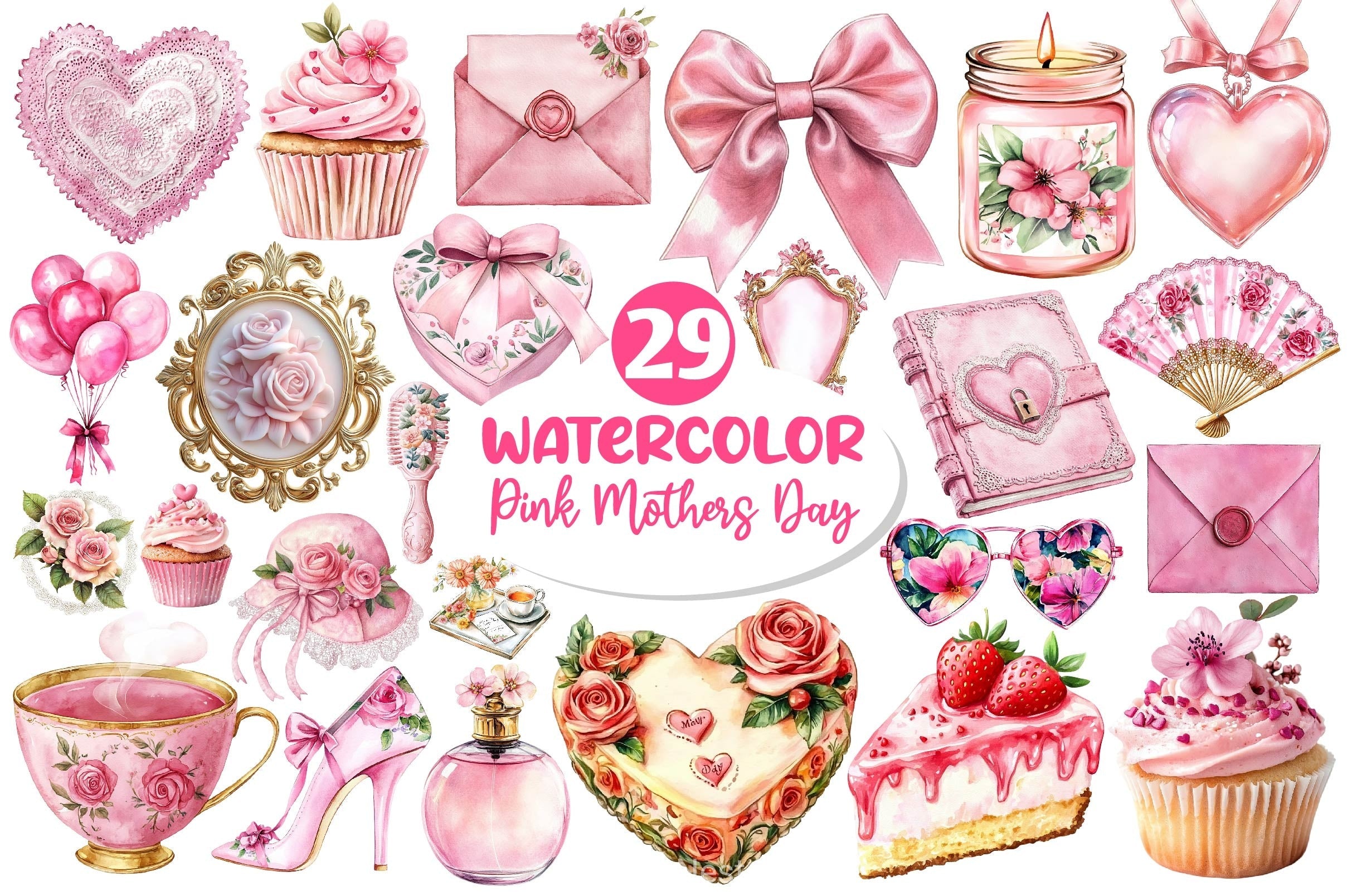Pink Coquette Mothers Day Clipart Bundle