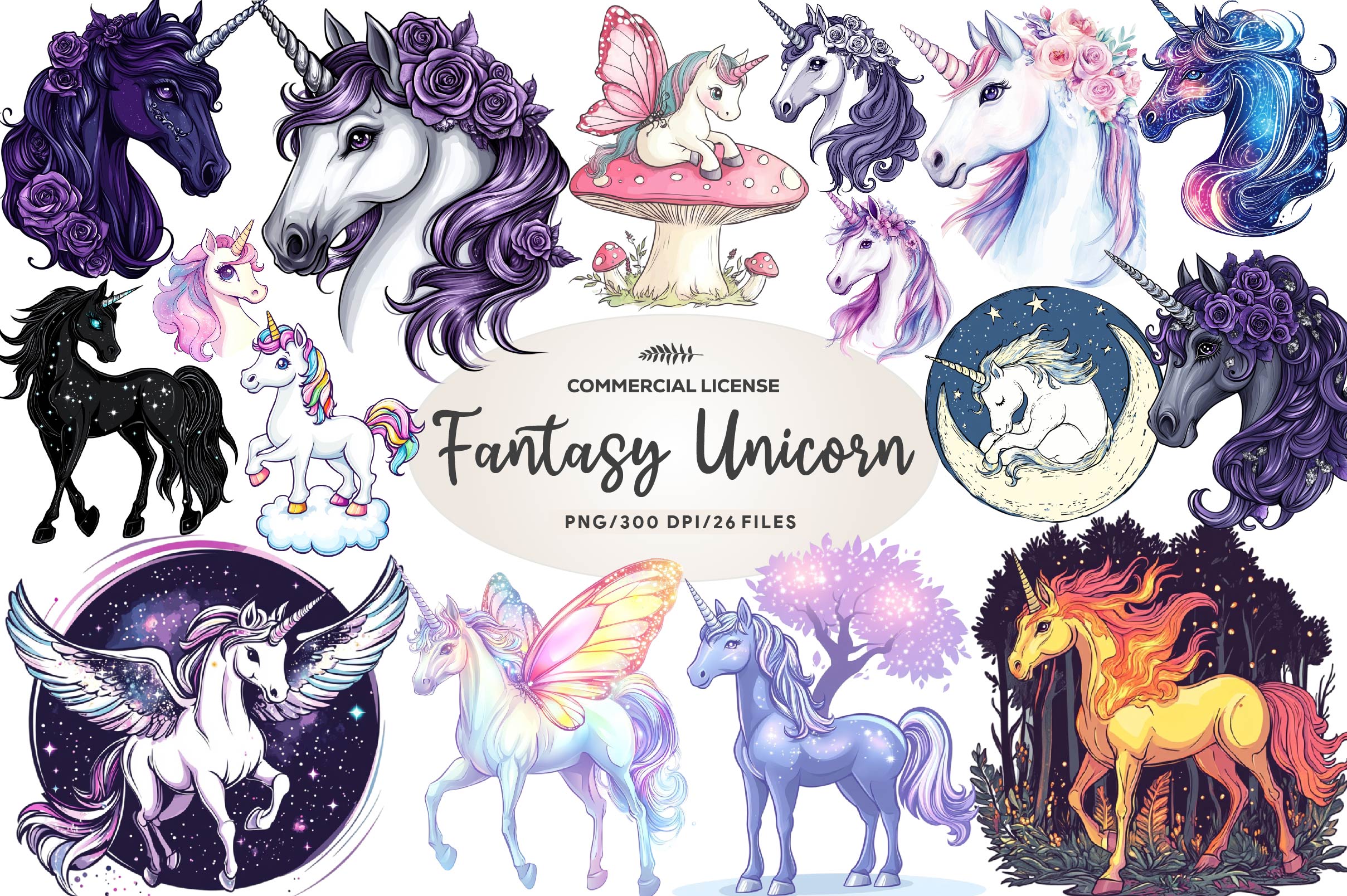 Fantasy Unicorn Clipart Bundle