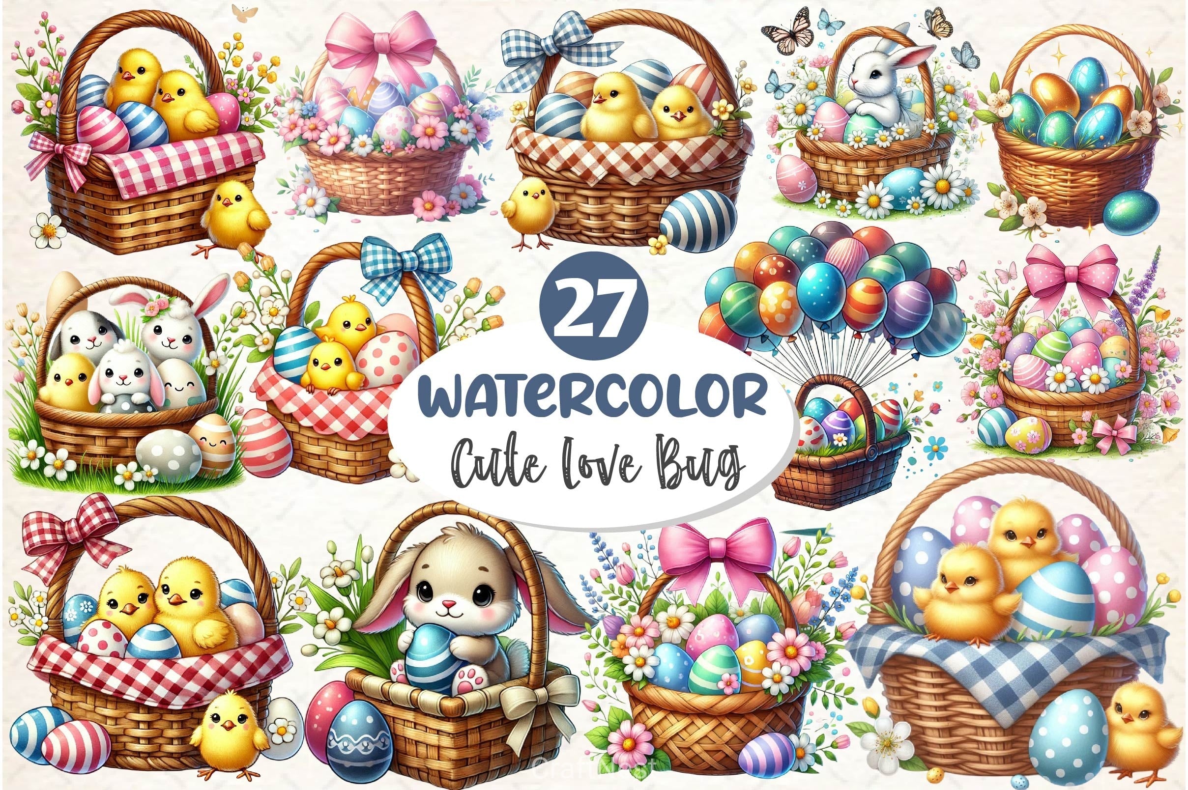 Easter Eggs Basket Clipart Bundle 2
