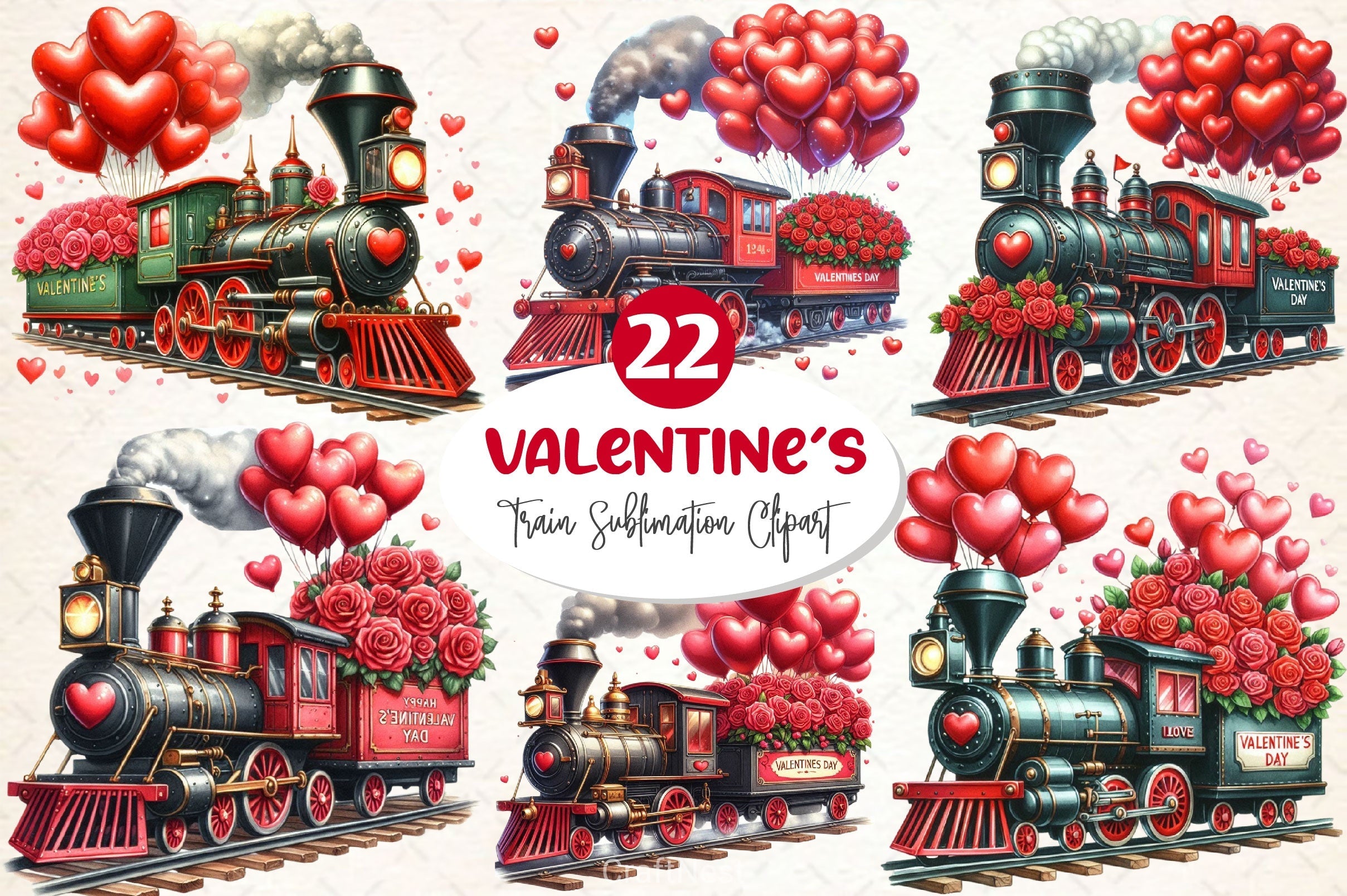 Valentine's Train Clipart Bundle 3