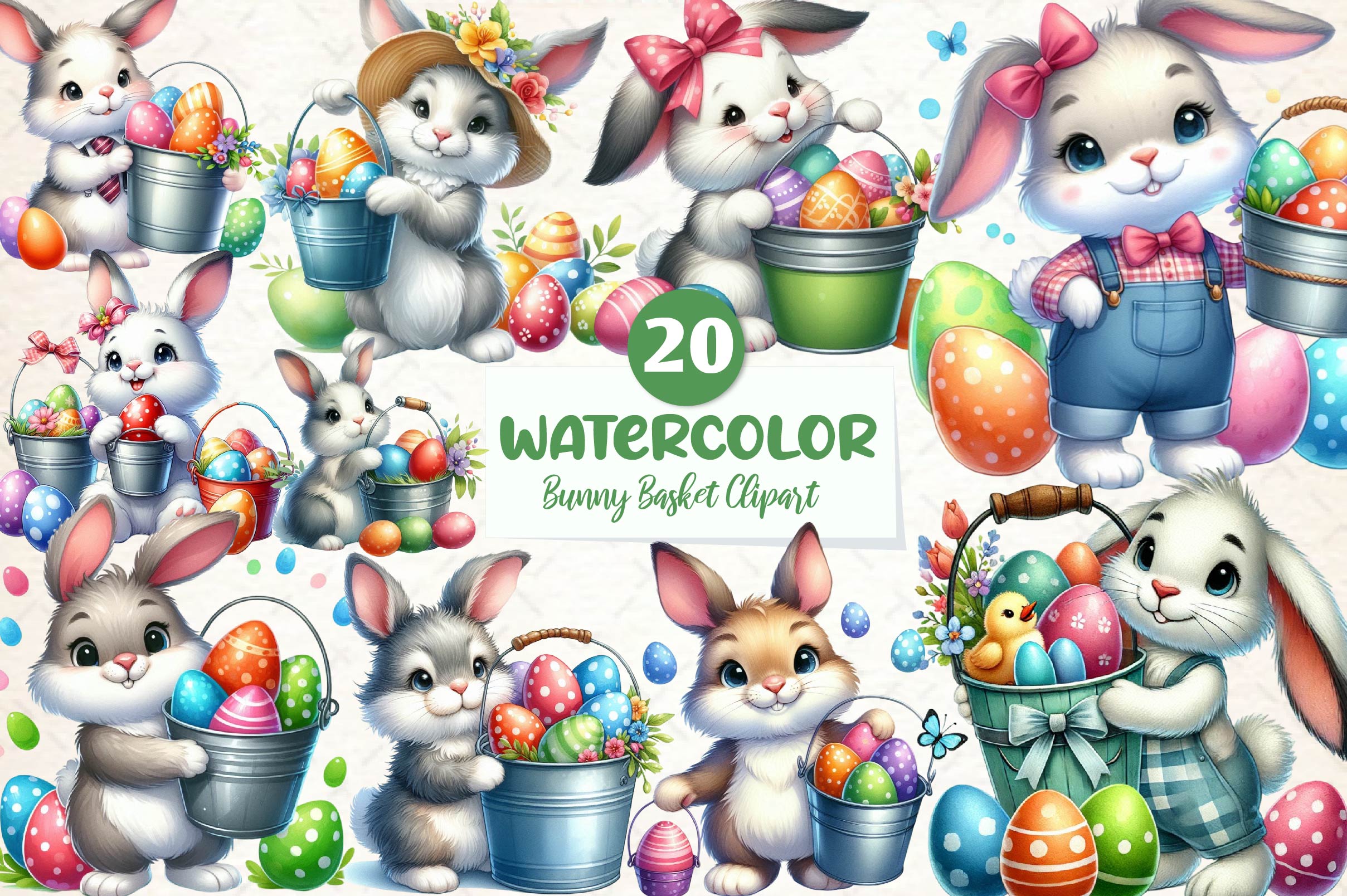 Easter Bunny Basket Clipart Bundle