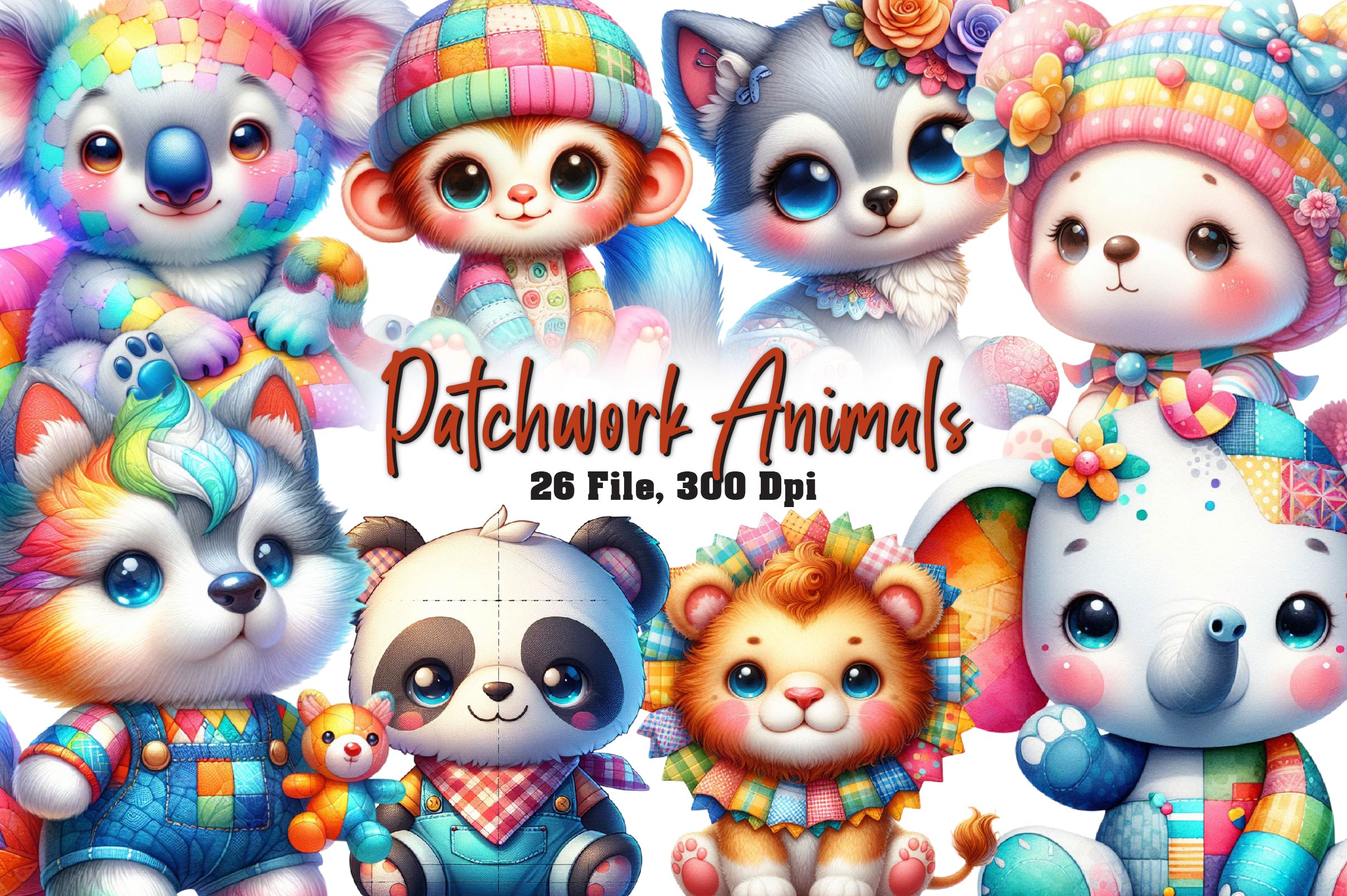 Cute Patchwork Animals Clipart Bundle