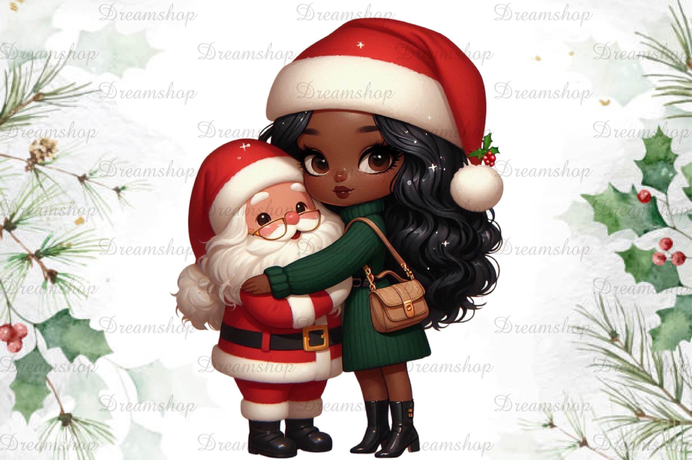 African American Christmas Girl Clipart Bundle 11