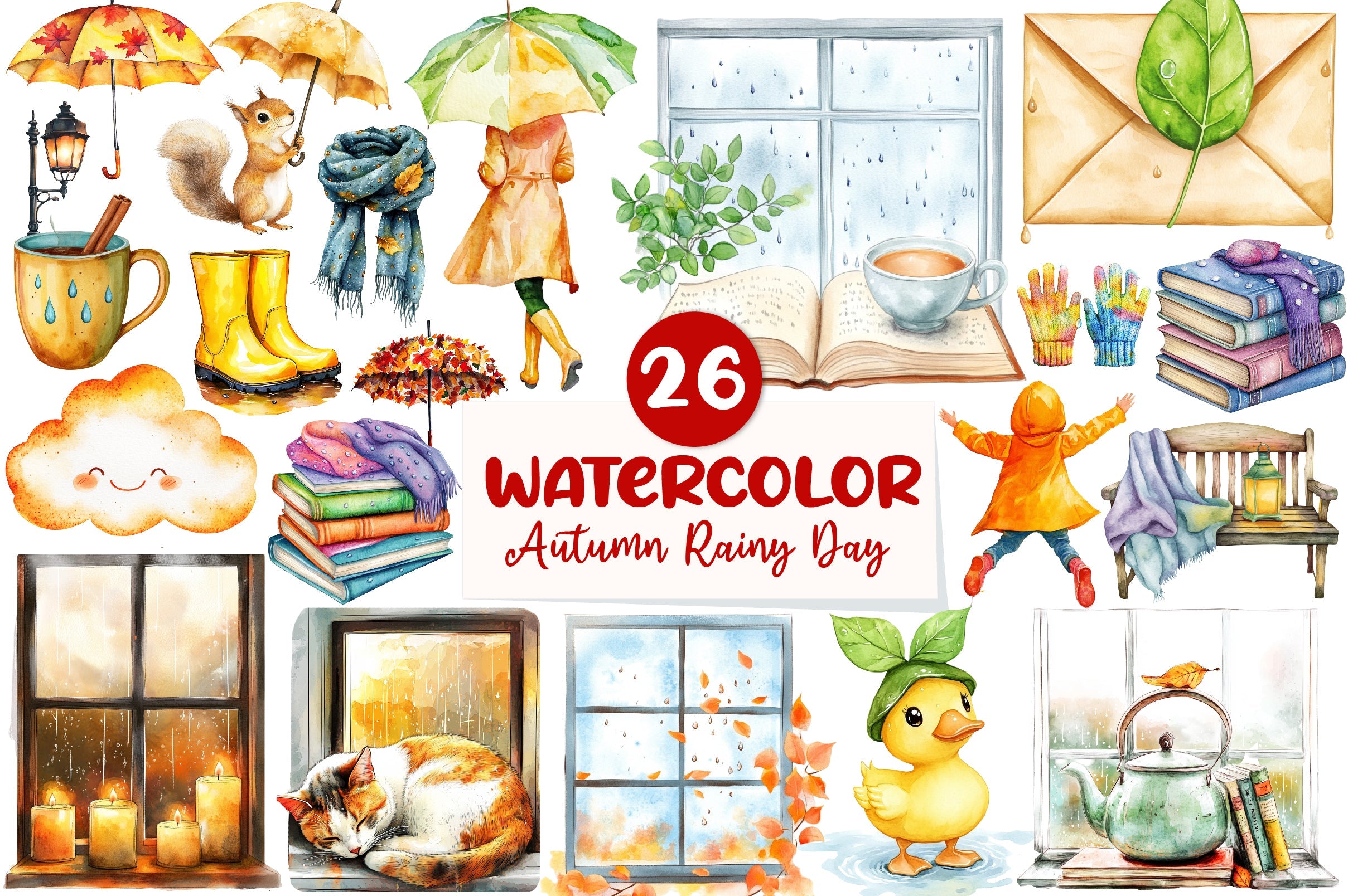 Autumn Rainy Day Clipart Bundle