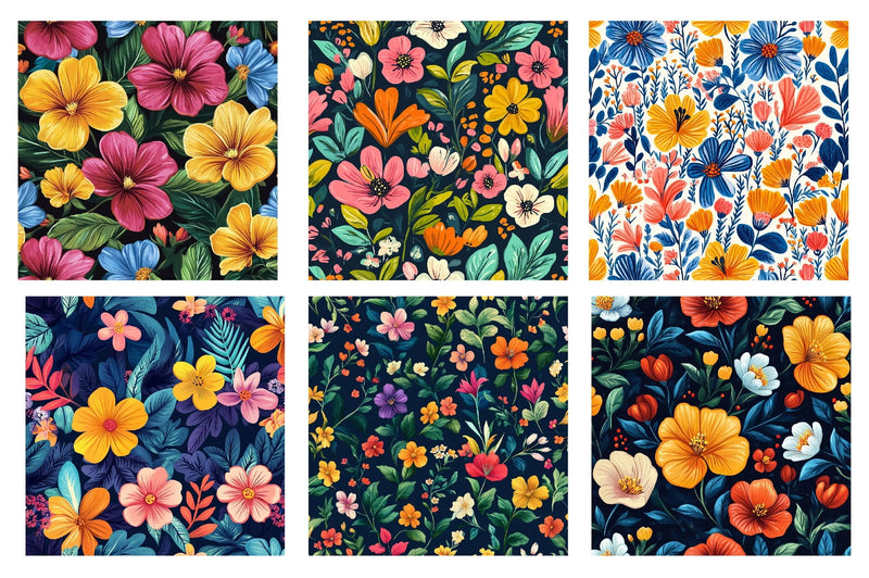 Vibrant Spring Floral Seamless Patterns Digital Paper - CraftNest - Digital Crafting and Art