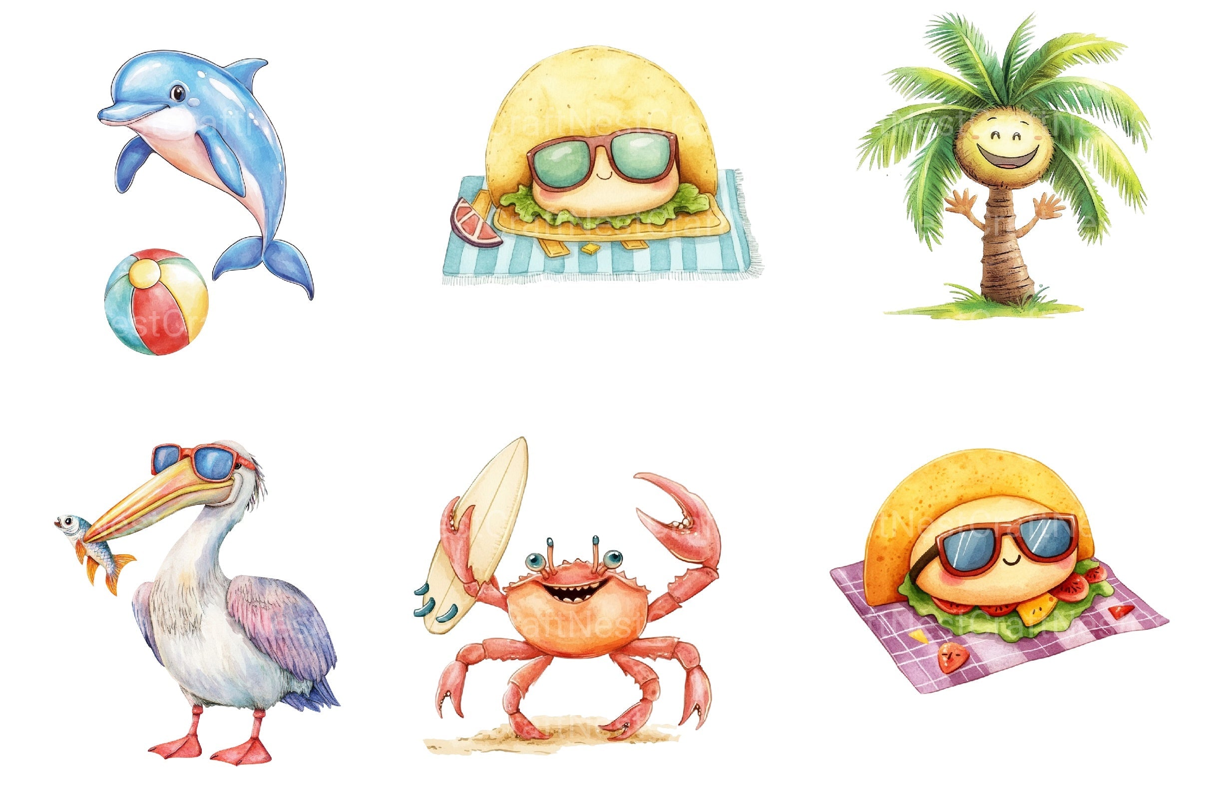 Funny Hello Summer Clipart Bundle