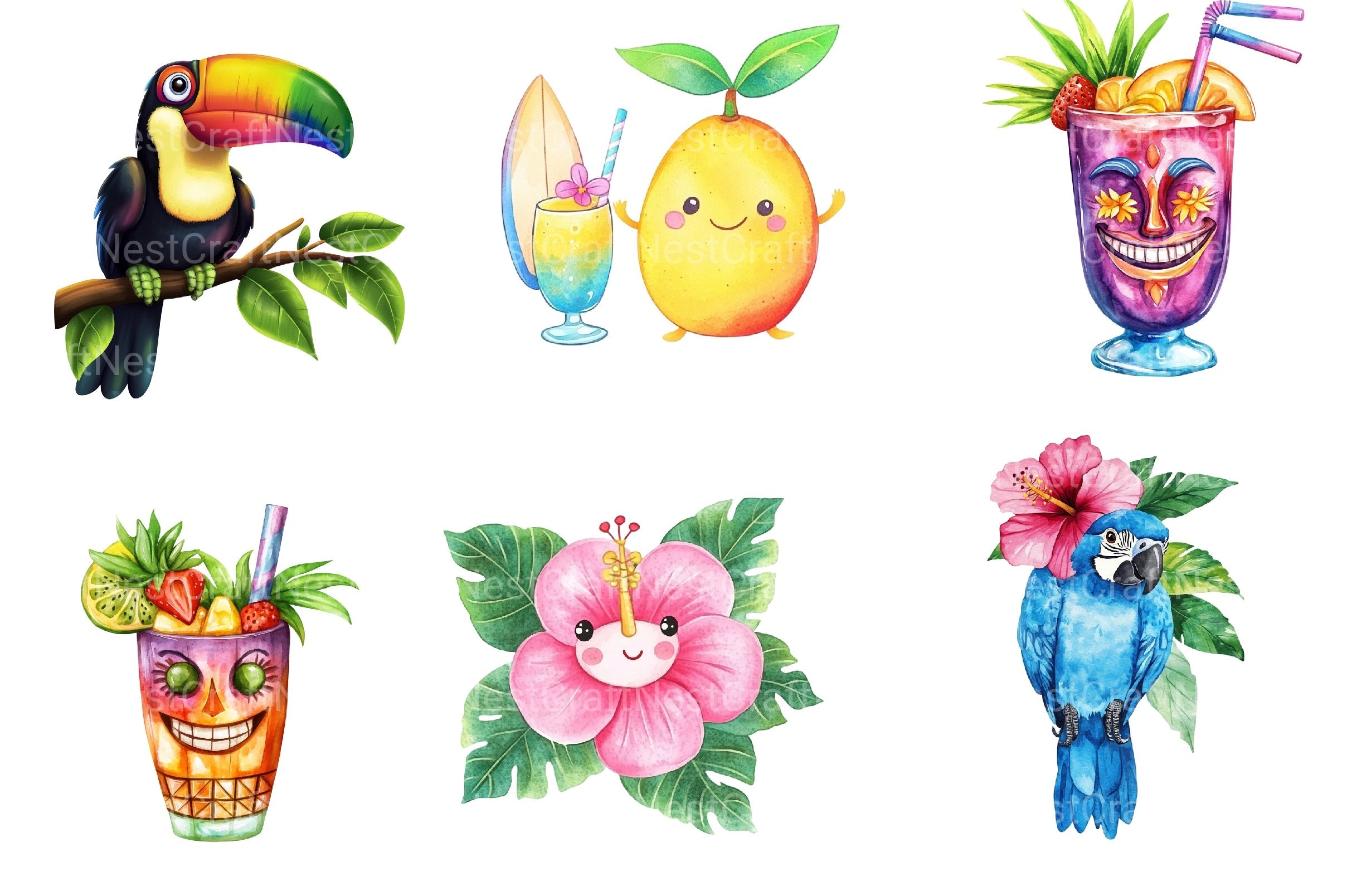 Cute Tropical Summer Clipart Bundle