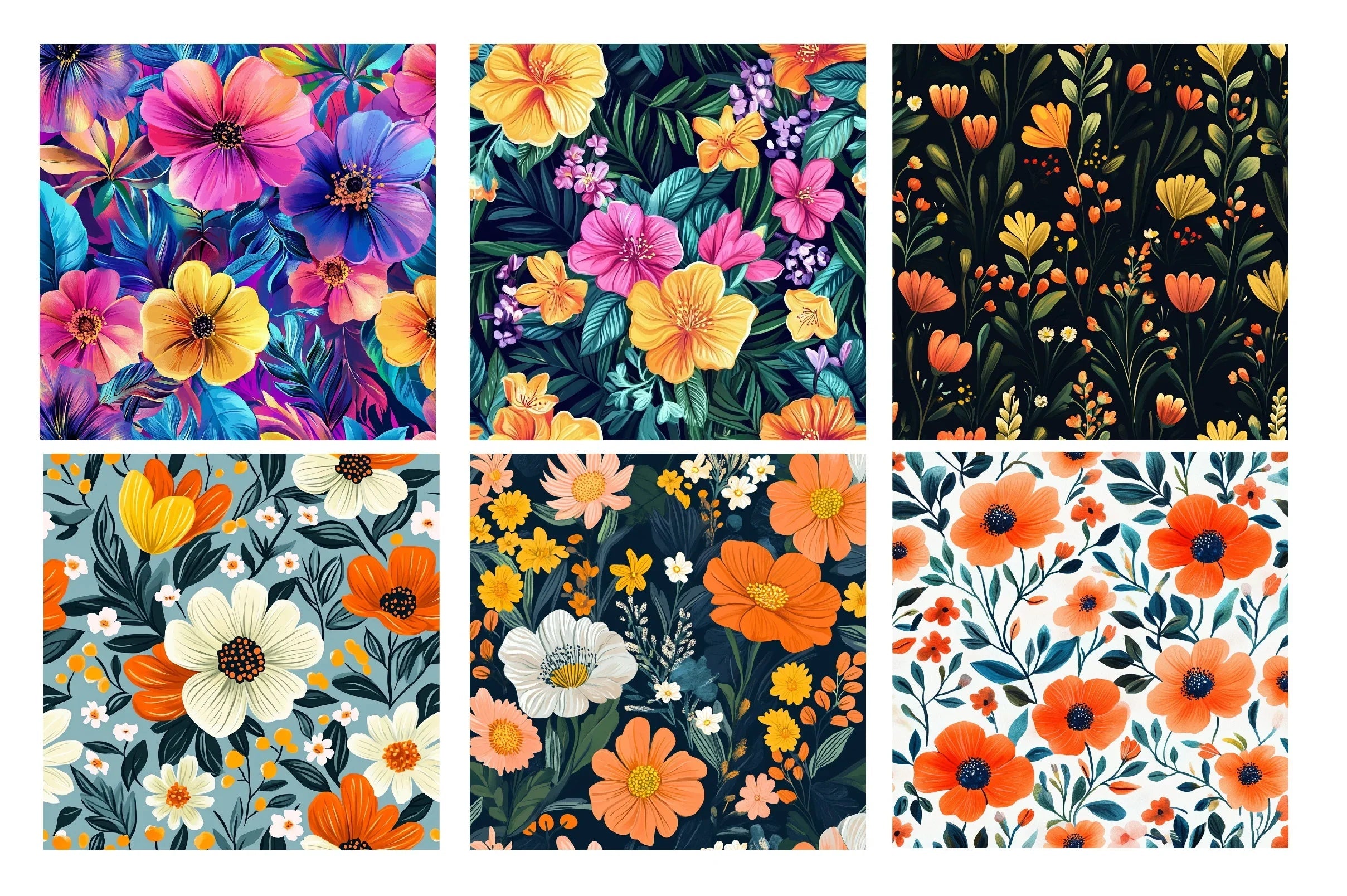 Vibrant Spring Floral Seamless Patterns Digital Paper - CraftNest - Digital Crafting and Art