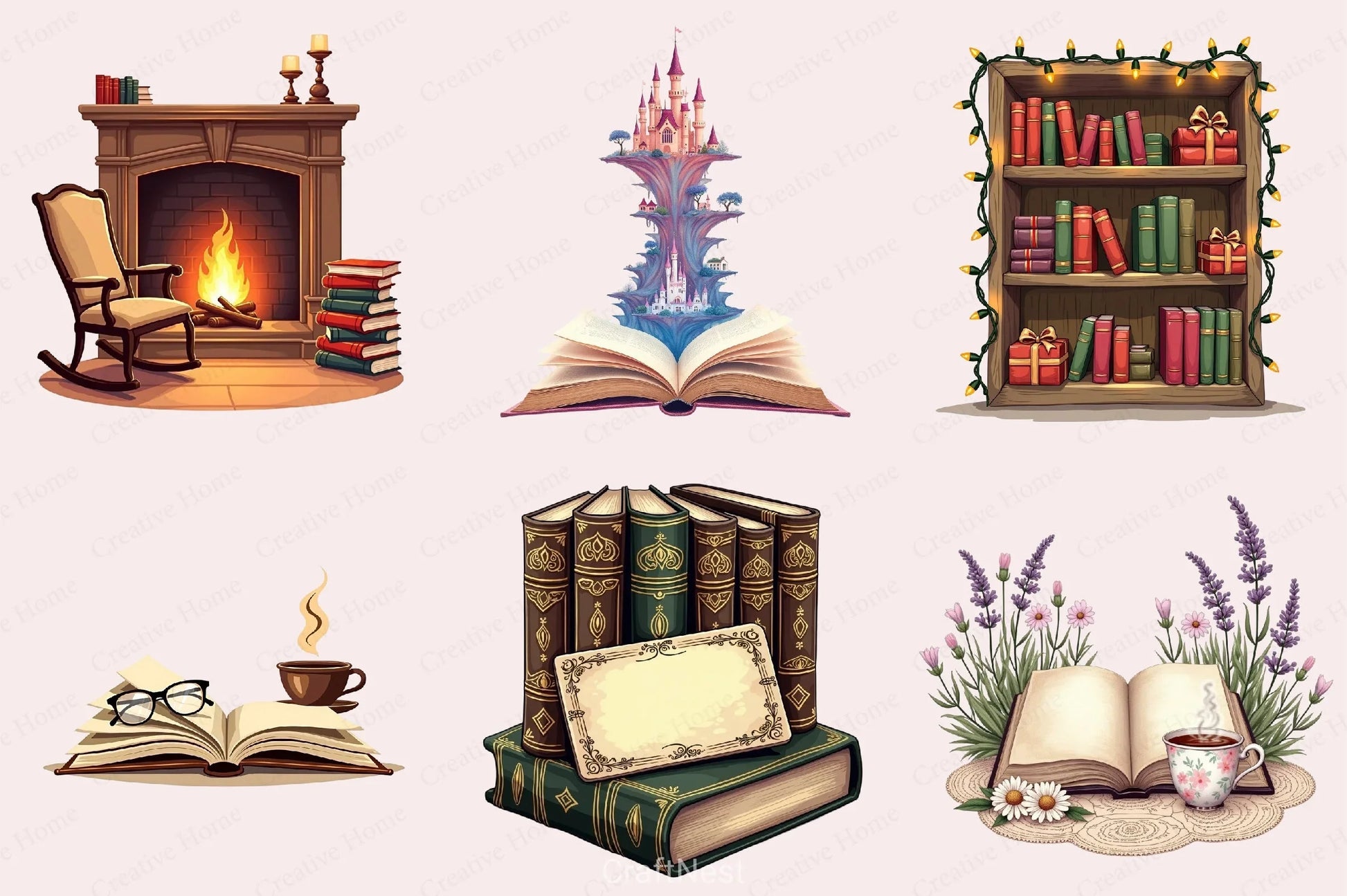 Cozy Books Reading Nook Clipart Bundle - CraftNest - Digital Crafting and Art