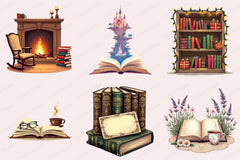 Cozy Books Reading Nook Clipart Bundle - CraftNest - Digital Crafting and Art