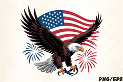 Bald Eagle with Flag & Fireworks Clipart Bundle - CraftNest - Digital Crafting and Art