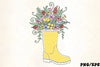 Yellow Rain Boots with Spring Flowers Clipart Bundle