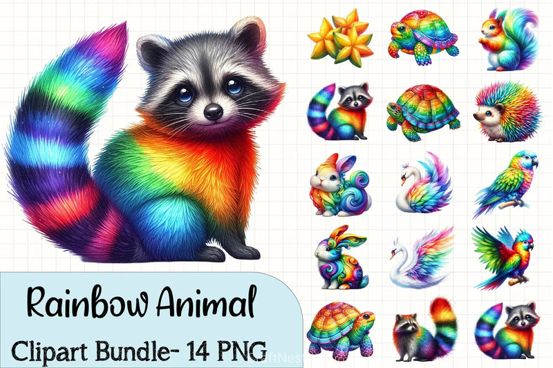 Rainbow Painted Animal Clipart Bundle - CraftNest - Digital Crafting and Art