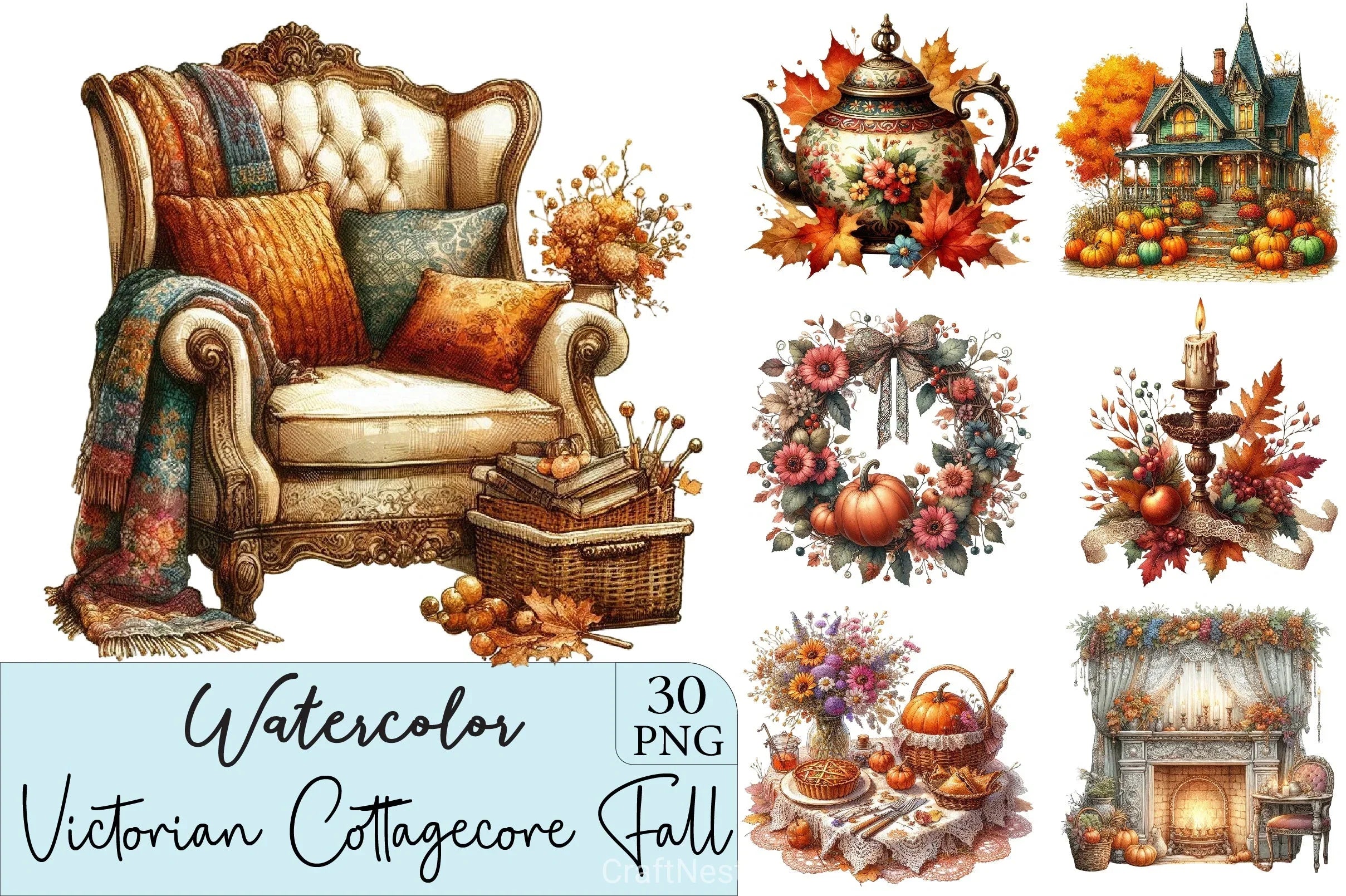 Victorian Cottagecore Fall Clipart Bundle 3 - CraftNest - Digital Crafting and Art