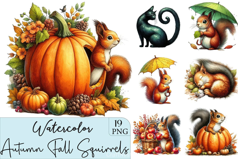 Autumn Squirrels Garden Clipart Bundle - CraftNest - Digital Crafting and Art