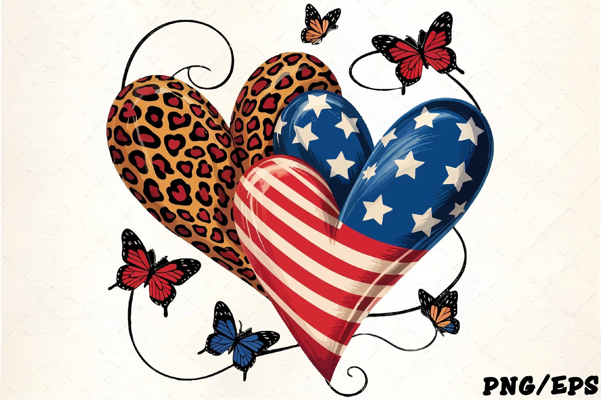 American & Leopard Print Hearts with Butterflies Clipart Bundle - CraftNest - Digital Crafting and Art