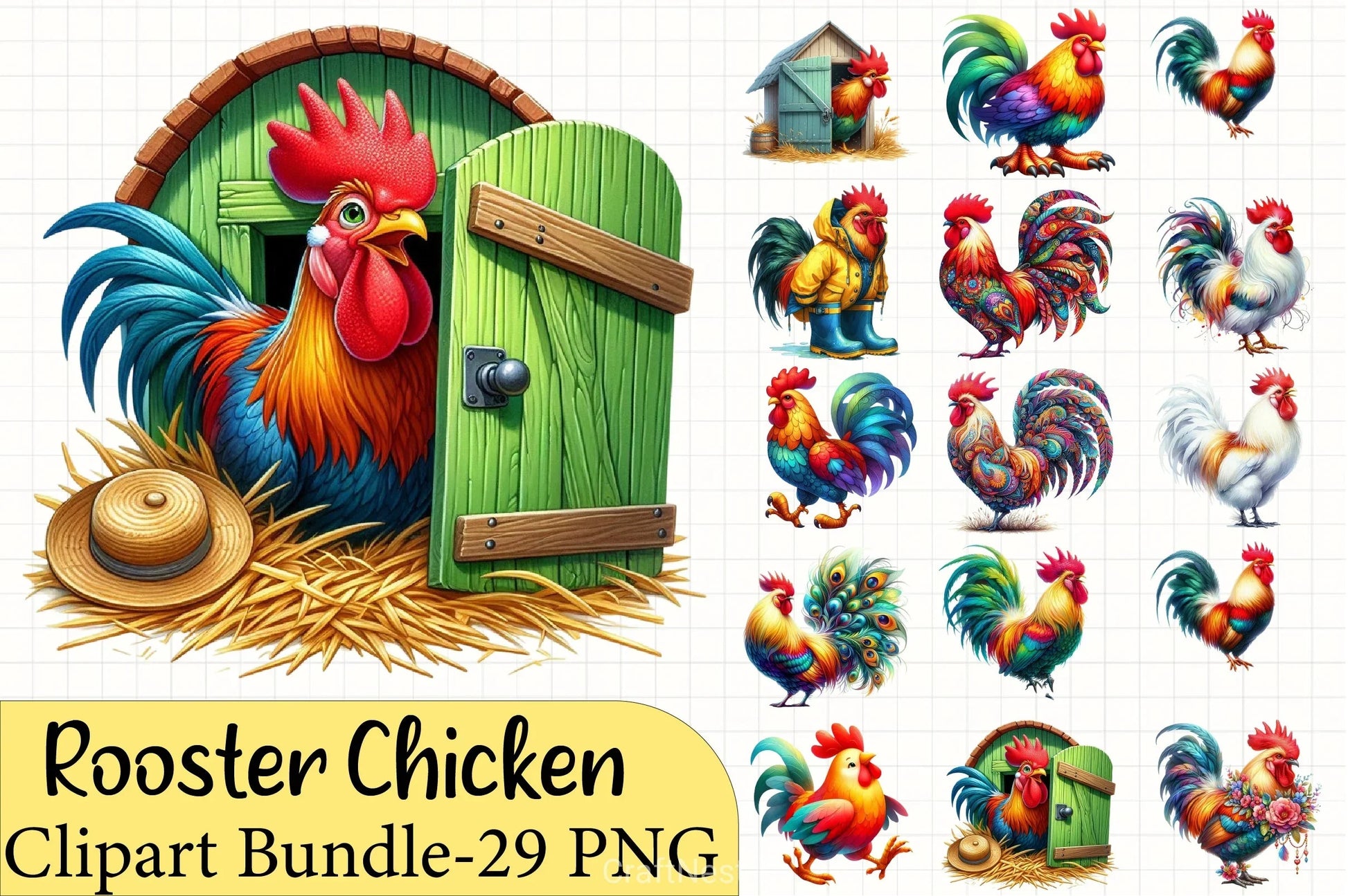 Rooster Chicken Clipart Bundle - CraftNest - Digital Crafting and Art