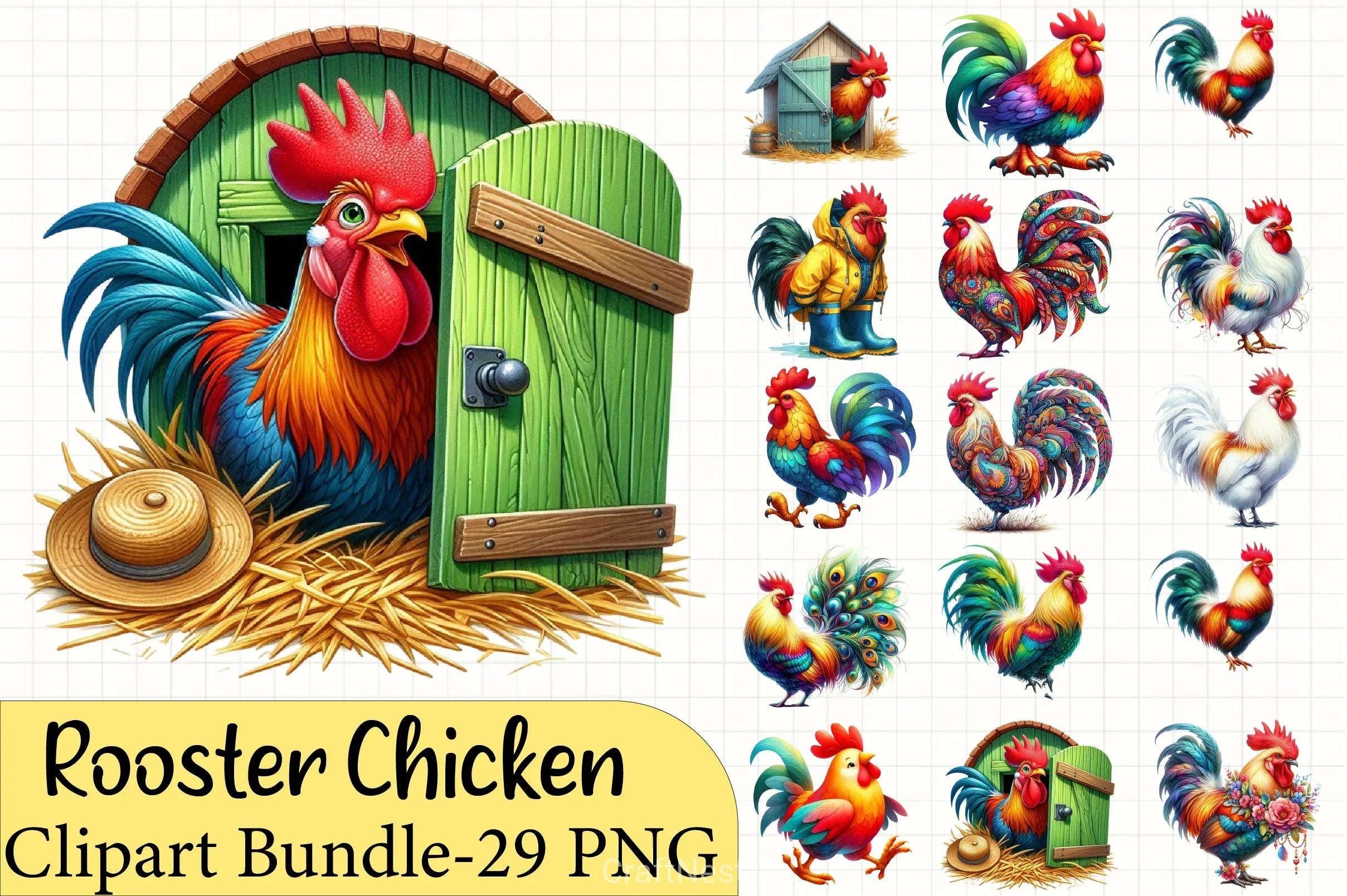 Rooster Chicken Clipart Bundle - CraftNest - Digital Crafting and Art