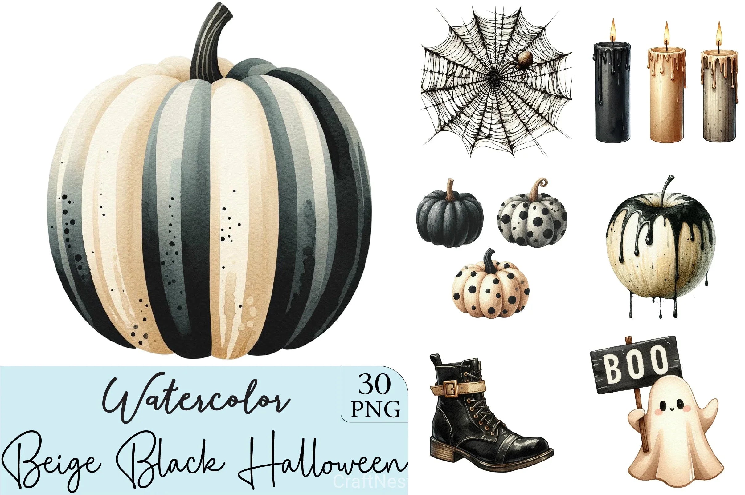 Beige & Black Halloween Clipart Bundle 2 - CraftNest - Digital Crafting and Art