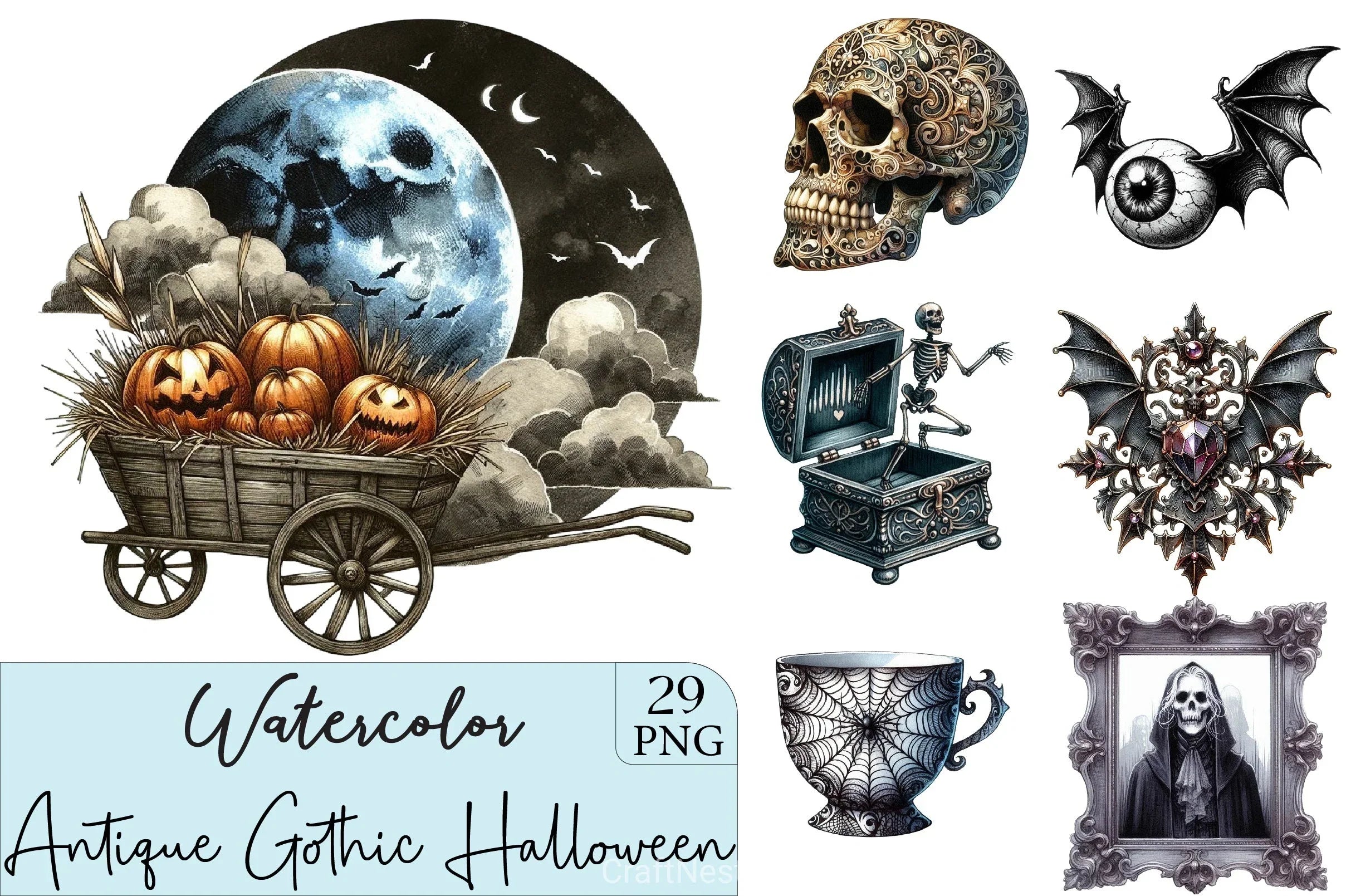 Antique Gothic Halloween Clipart Bundle - CraftNest - Digital Crafting and Art