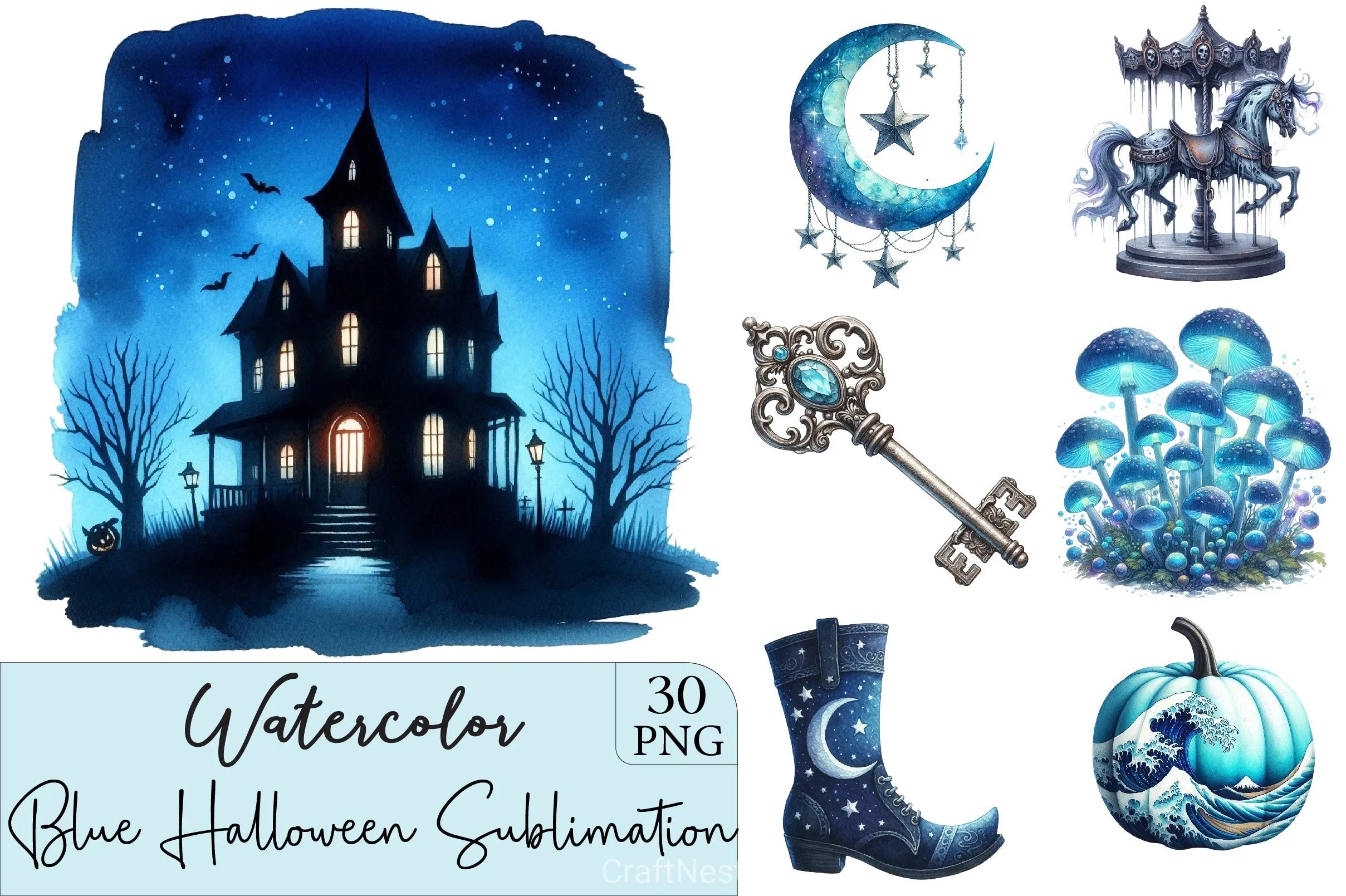 Blue Halloween Clipart Bundle 3 - CraftNest - Digital Crafting and Art