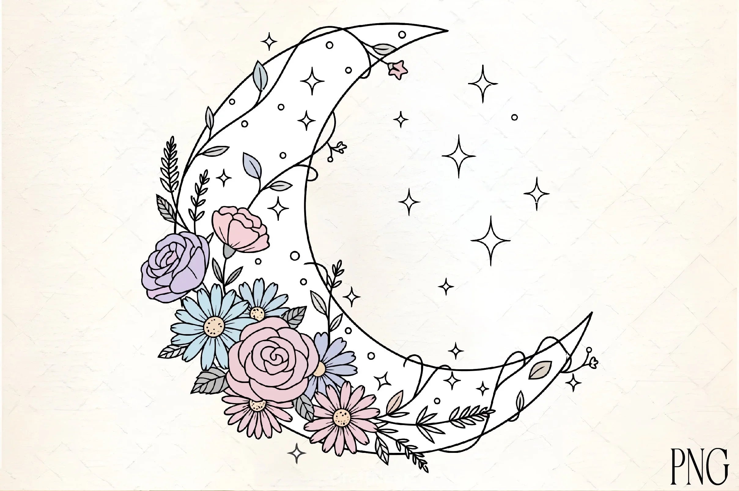 Crescent Moon Floral Clipart Bundle - CraftNest - Digital Crafting and Art