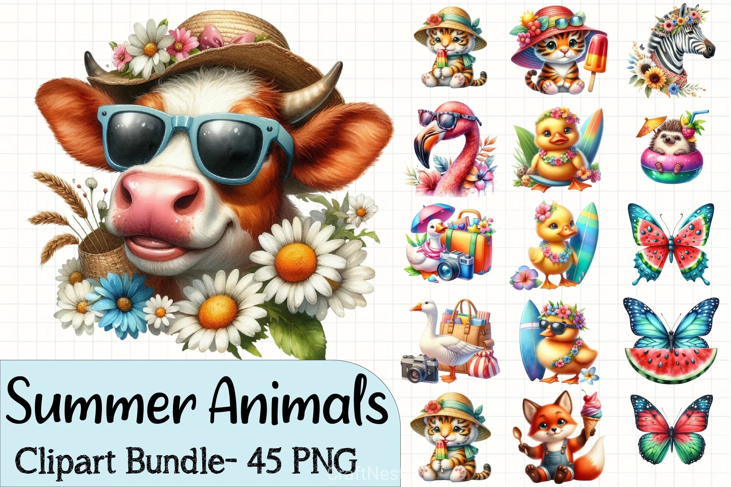 Summer Animals Clipart Bundle - CraftNest - Digital Crafting and Art