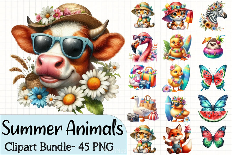 Summer Animals Clipart Bundle - CraftNest - Digital Crafting and Art