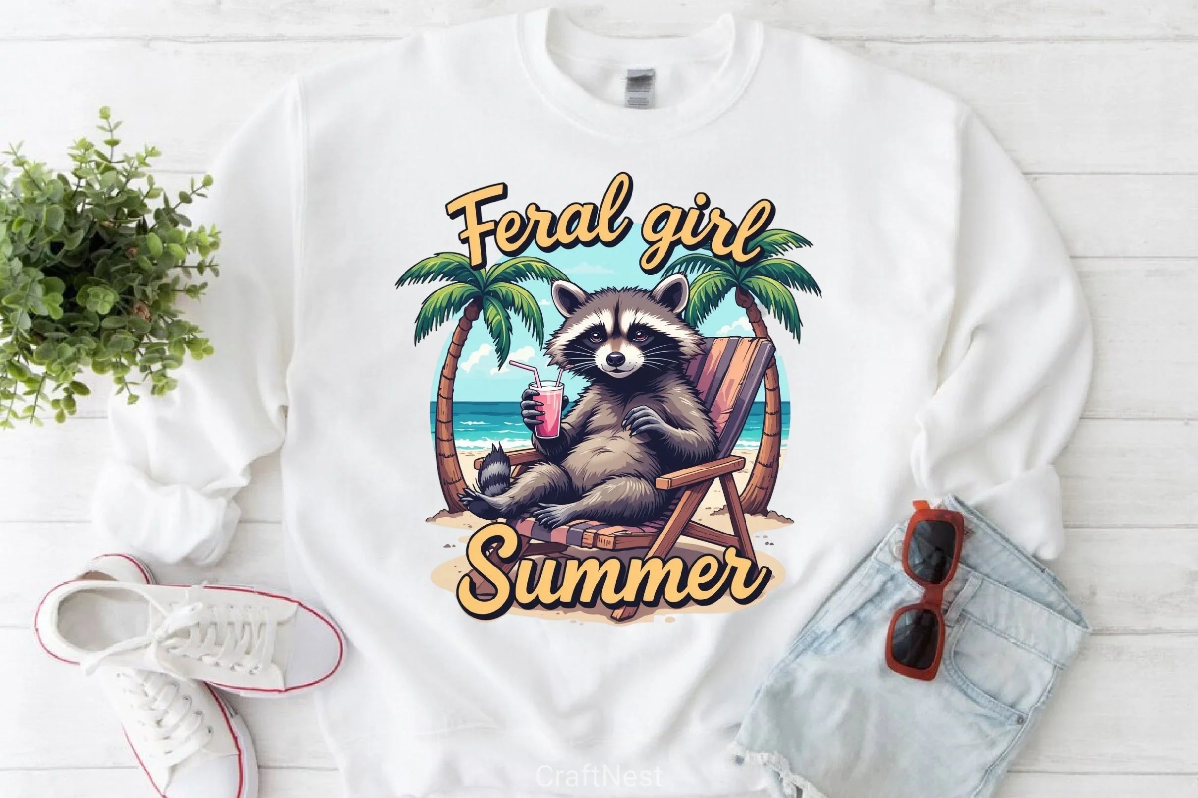 Feral Girl Summer Raccoon Shirt Clipart Bundle 2 - CraftNest - Digital Crafting and Art