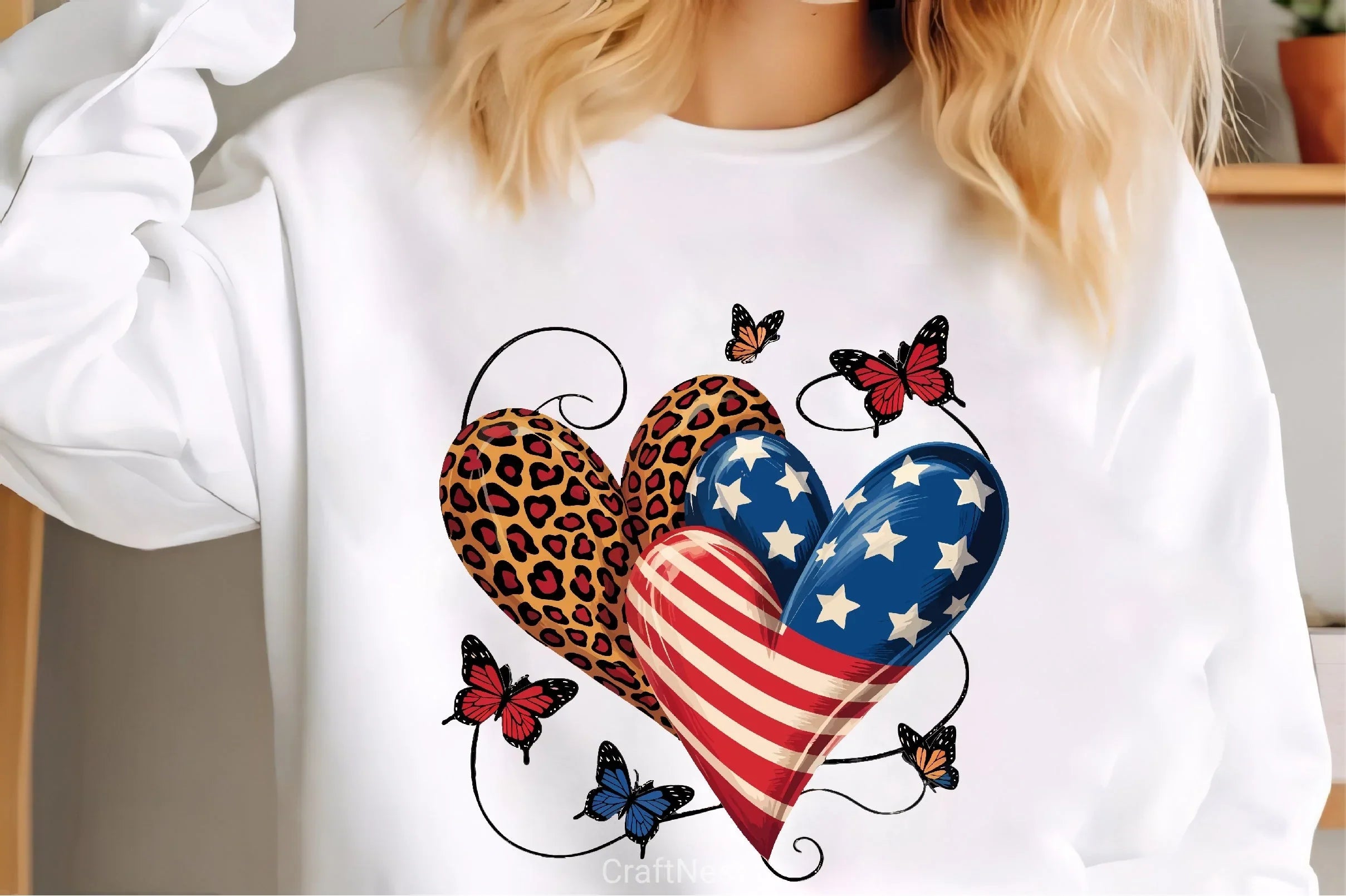 American & Leopard Print Hearts with Butterflies Clipart Bundle - CraftNest - Digital Crafting and Art